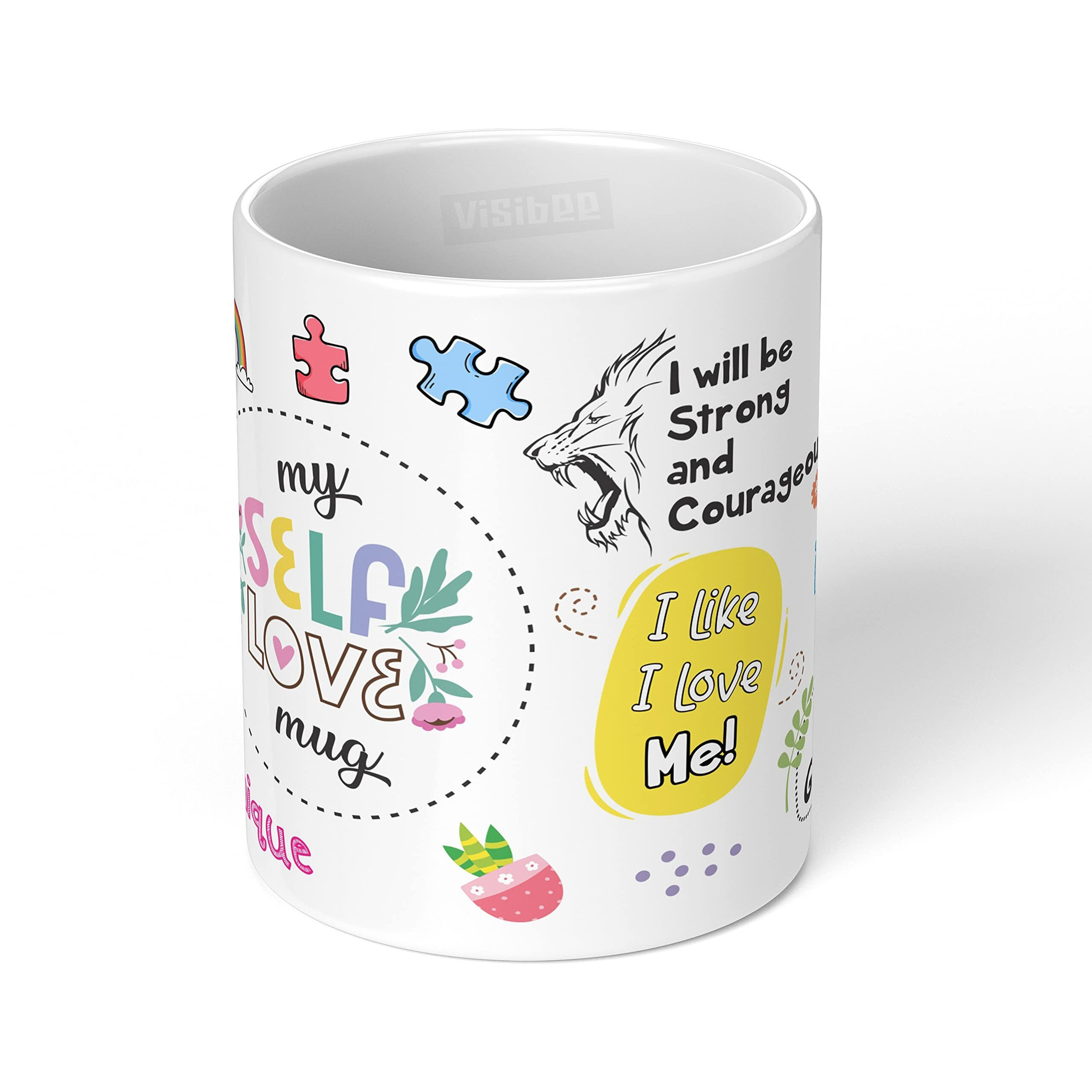 Visibee My Self Love Mug - 11oz Ceramic Coffee Mug, Elegant Design, Reminds You to Prioritize Well-Being and Celebrate Yourself Every Day