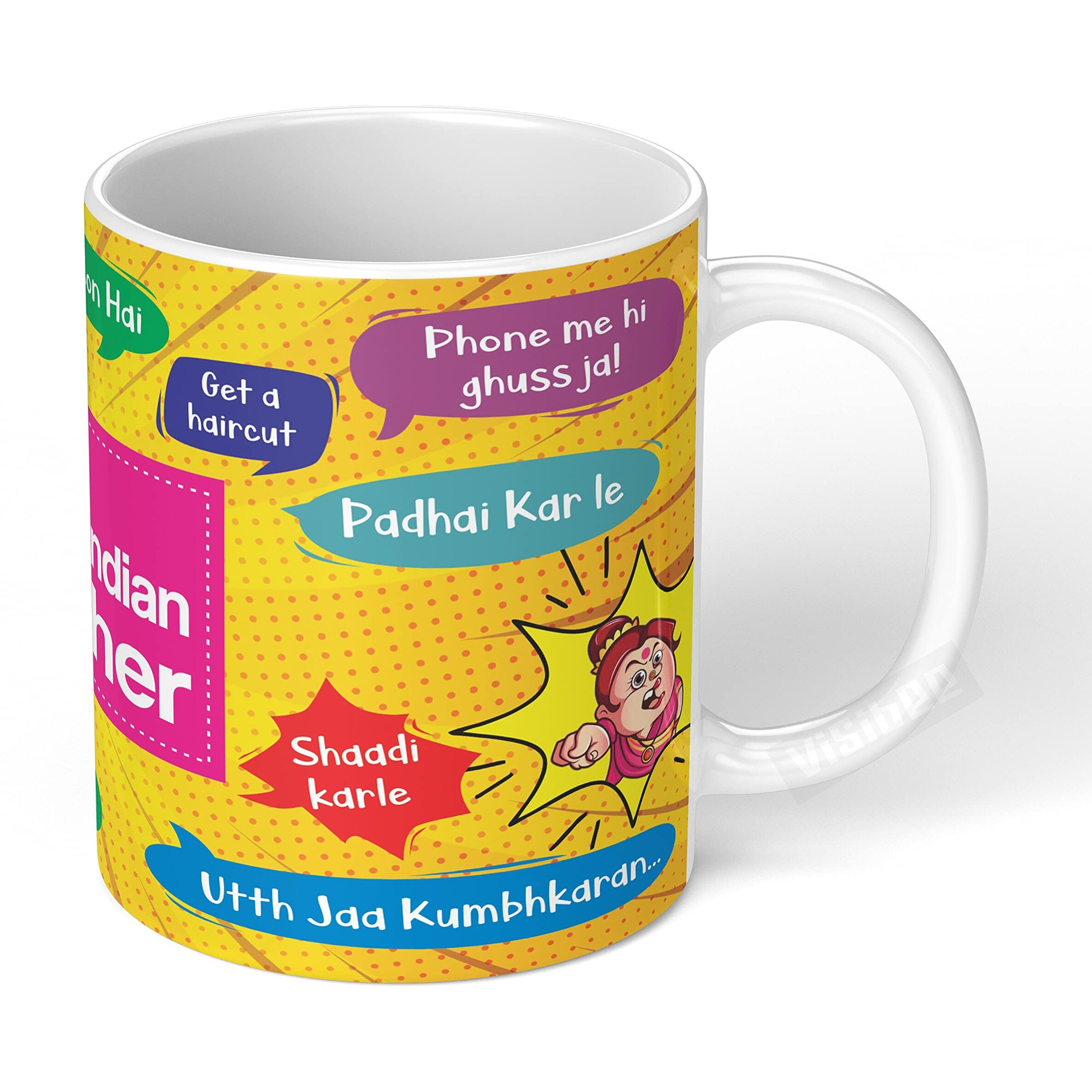 Visibee The Great Indian Mother Mug | Mother Day Gift from Son, Daughter - Ceramic White Coffee Cup - Unique Birthday Present for Mom - 330 ml