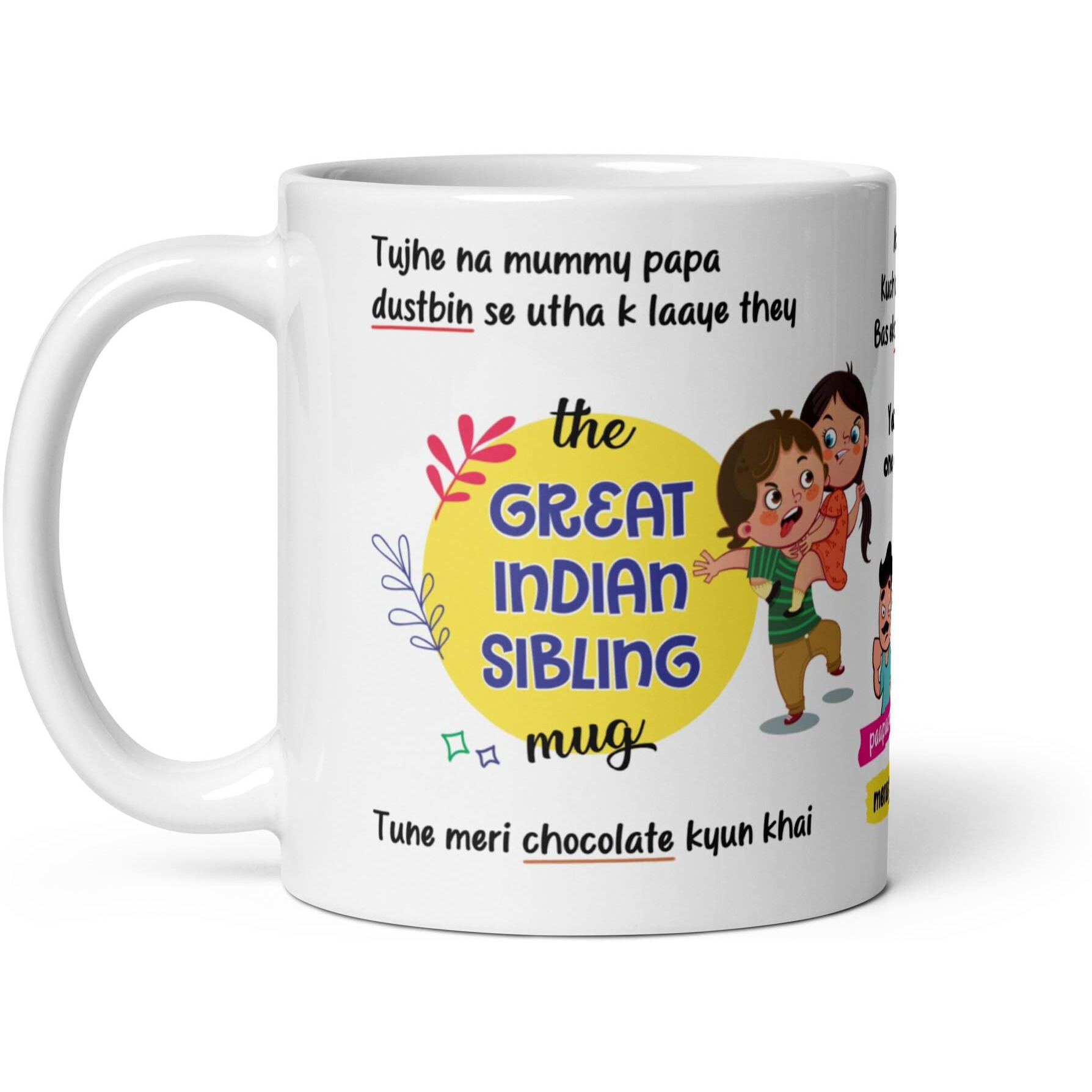 Visibee The Great Indian Sibling Mug - 325ml Ceramic White Cup for Brother and Sister - Heartwarming Design Celebrating Sibling Bonds on Special Occasions with Tradition and Love