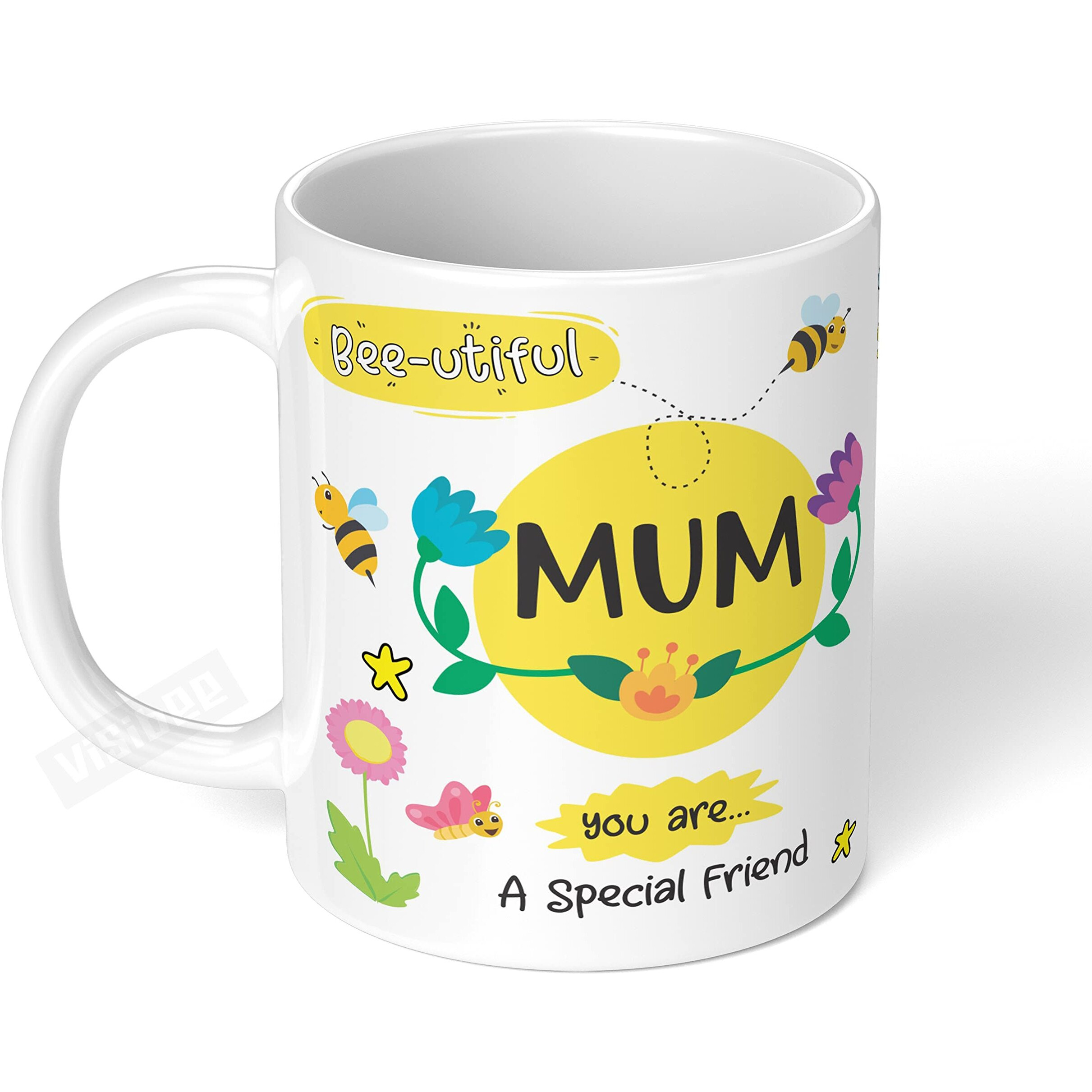 Visibee Special Friend Mum Mug - Unique Ceramic White Coffee Cup for Her from Son or Daughter - Thoughtful Birthday Present for Mom