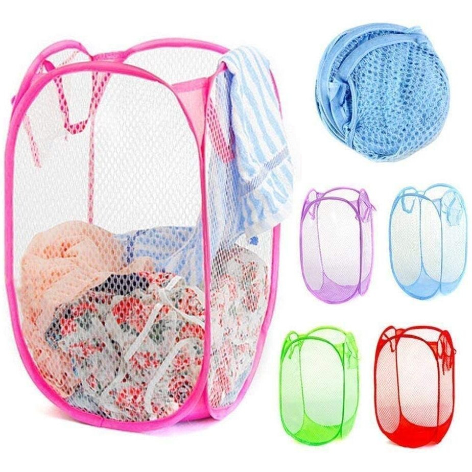 Perpetual Net Laundry Bag Foldable and Collapsible with Easy to Carry Handle- for Home, Dorms, Hostel, Toy Storage (Multicolor) 30 Liter (Pc1)