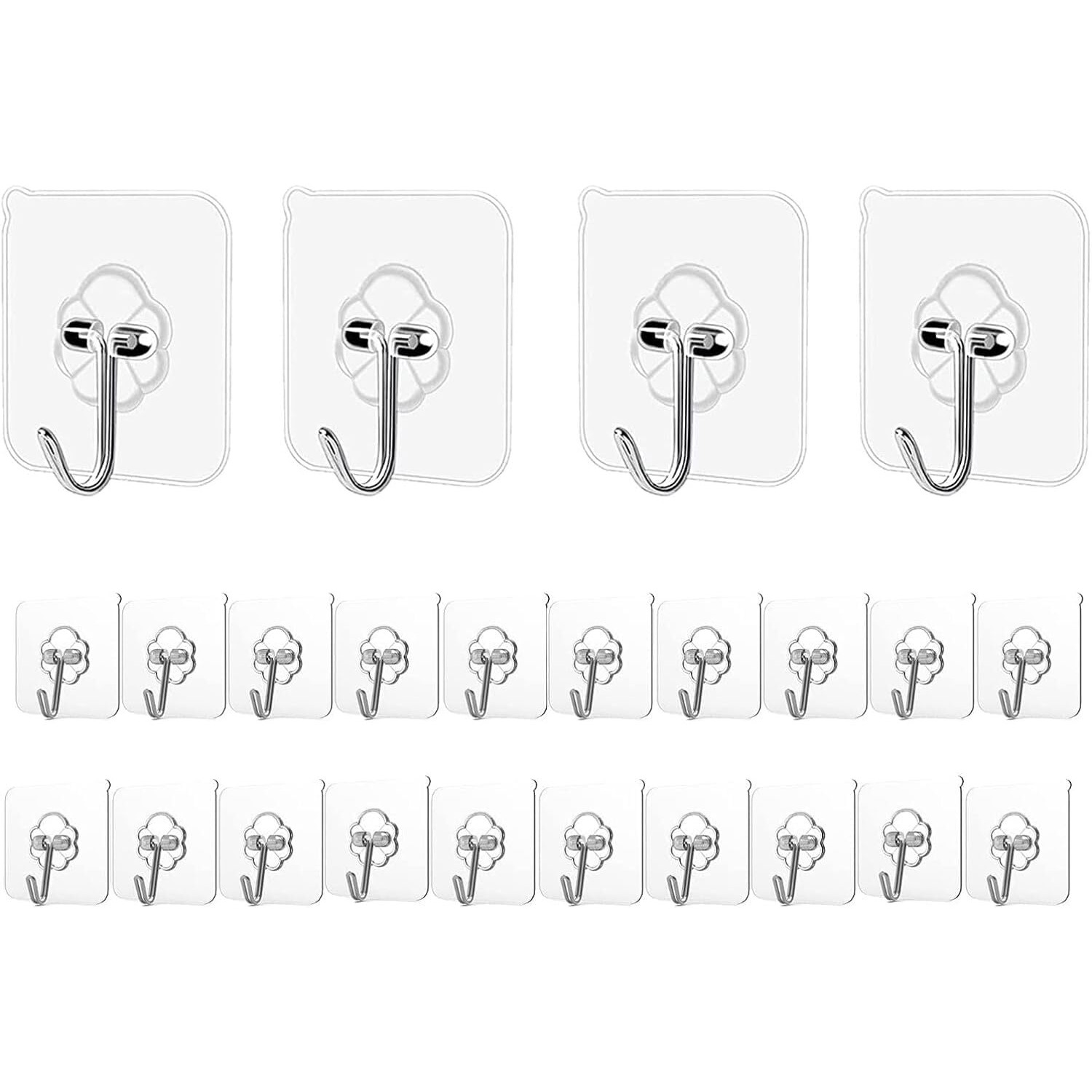 VAVSU Adhesive Hooks for Hanging, Stainless Steel Sticky Wall Hooks, Heavy Duty Self Adhesive Hooks Waterproof Oilproof for Bathroom Shower Kitchen Outdoor Towel Keys