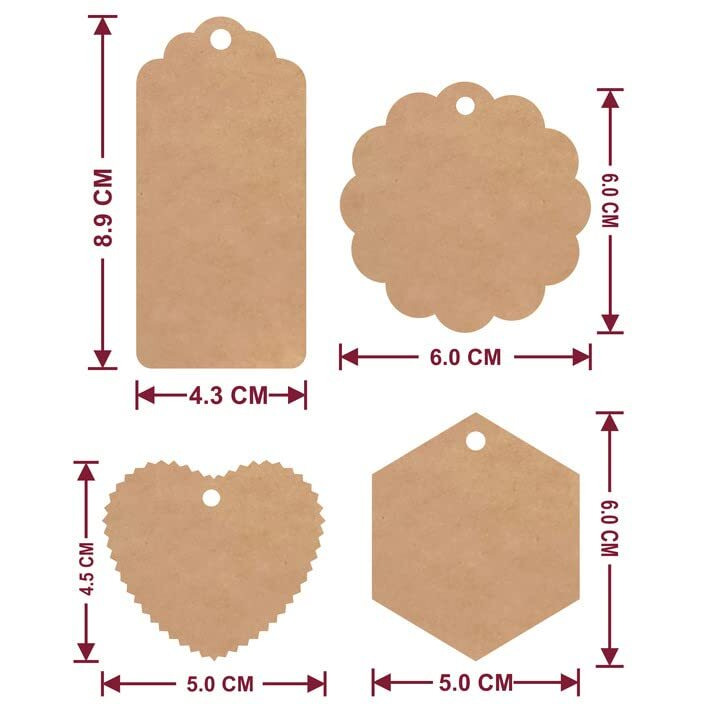 TOWNBUS 100 Pcs of Double Sided Blank Craft Brown Hang Tags with String for Return Gifts | Party & Celebration | Plain Price Tags with Jute Rope | Thread