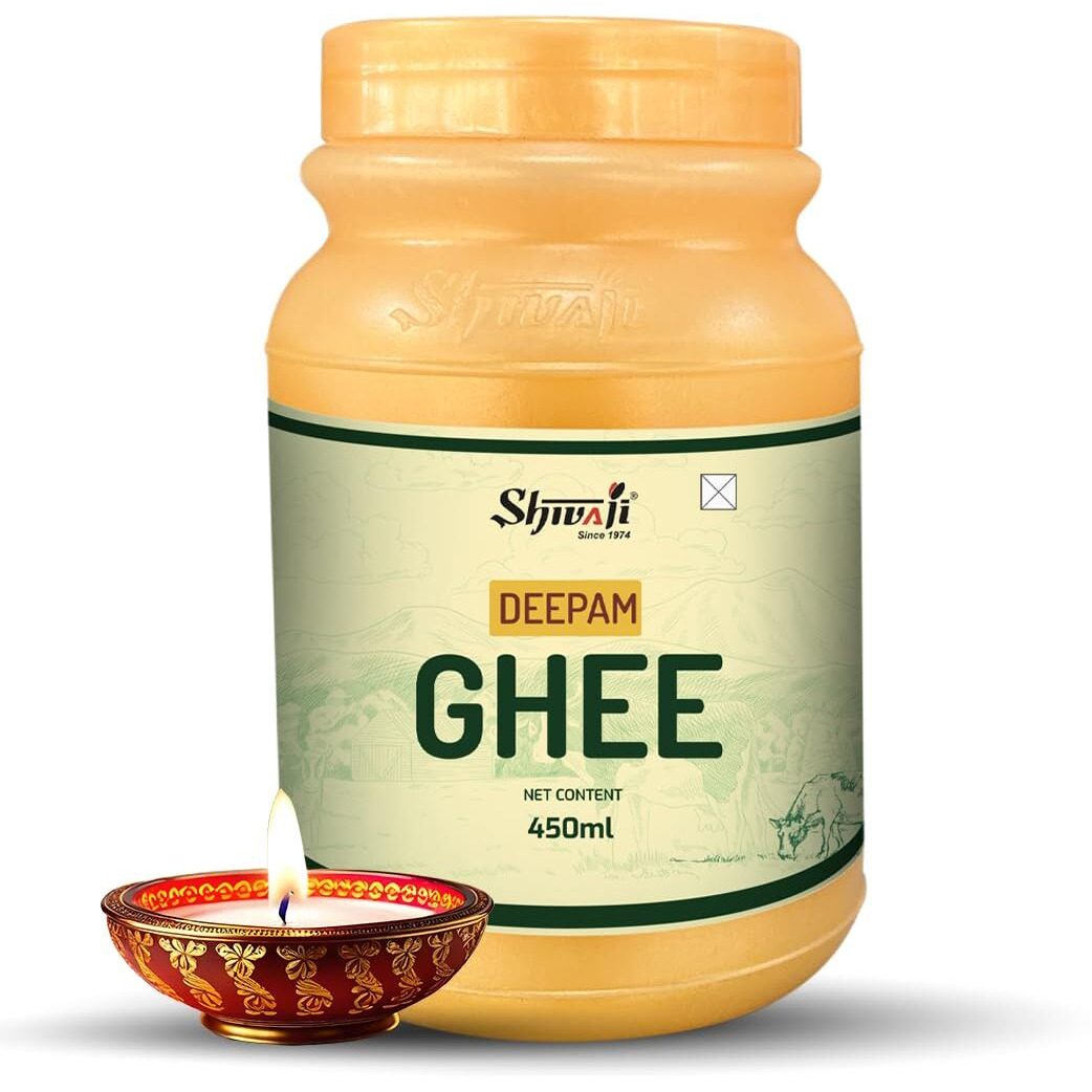 Shivaji Deepam Pure Puja Ghee - 450ml for Daily Puja, Festivals| Puja Deepam Oil (Ghee for Pooja) Puja Ghee for Diya or lamp and Wicks or Batti | Rich in Aroma - 450ml Jar Pack | Non-Edible