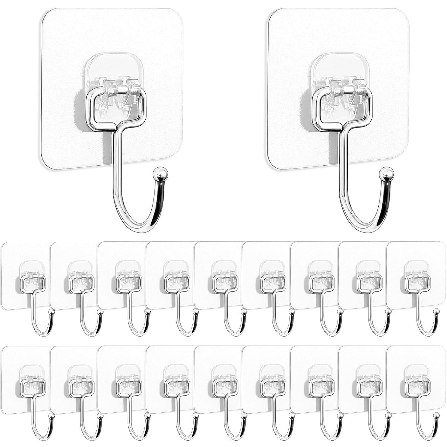 VAVSU Large Adhesive Hooks for Hanging Heavy Duty Wall Hooks 22 lbs Self Adhesive Towel Waterproof Transparent for Bags Bathroom Shower Outdoor Kitchen Cups Door Coat Sticky Hooks