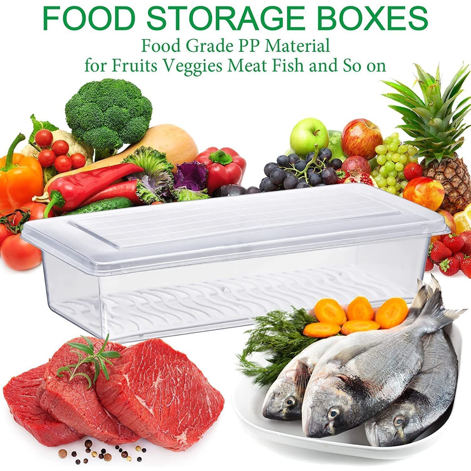 ROYAL BROTHERS 1500 ML Fridge Storage Boxes Freezer Storage Containers, Kitchen Storage Set, Storage in Kitchen, Vegetable Storage, Draining Crisper Refrigerator Food Box (1500(Pack of 2))