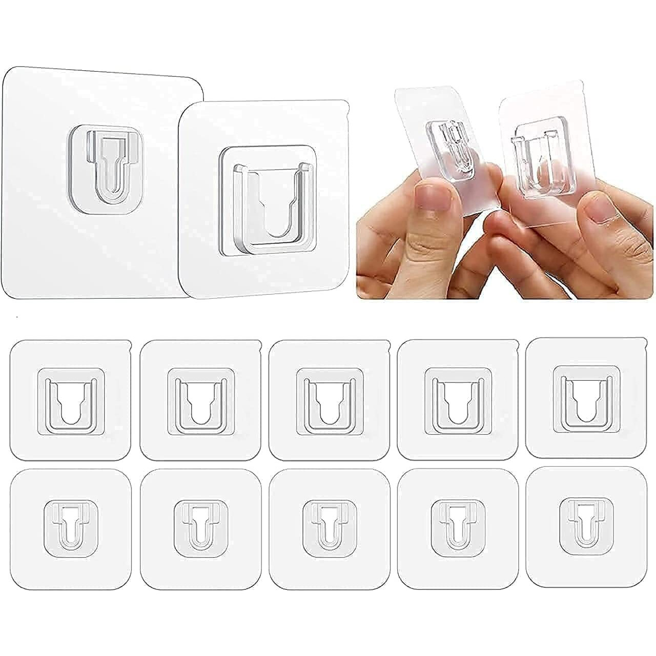 VAVSU Double Sided Adhesive Wall Hooks Self-Adhesive Nail Free No Damage Multi-Purpose Hooks Clear Picture Hanging Sticky Wall Hooks for Bathroom Kitchen Office Hanging