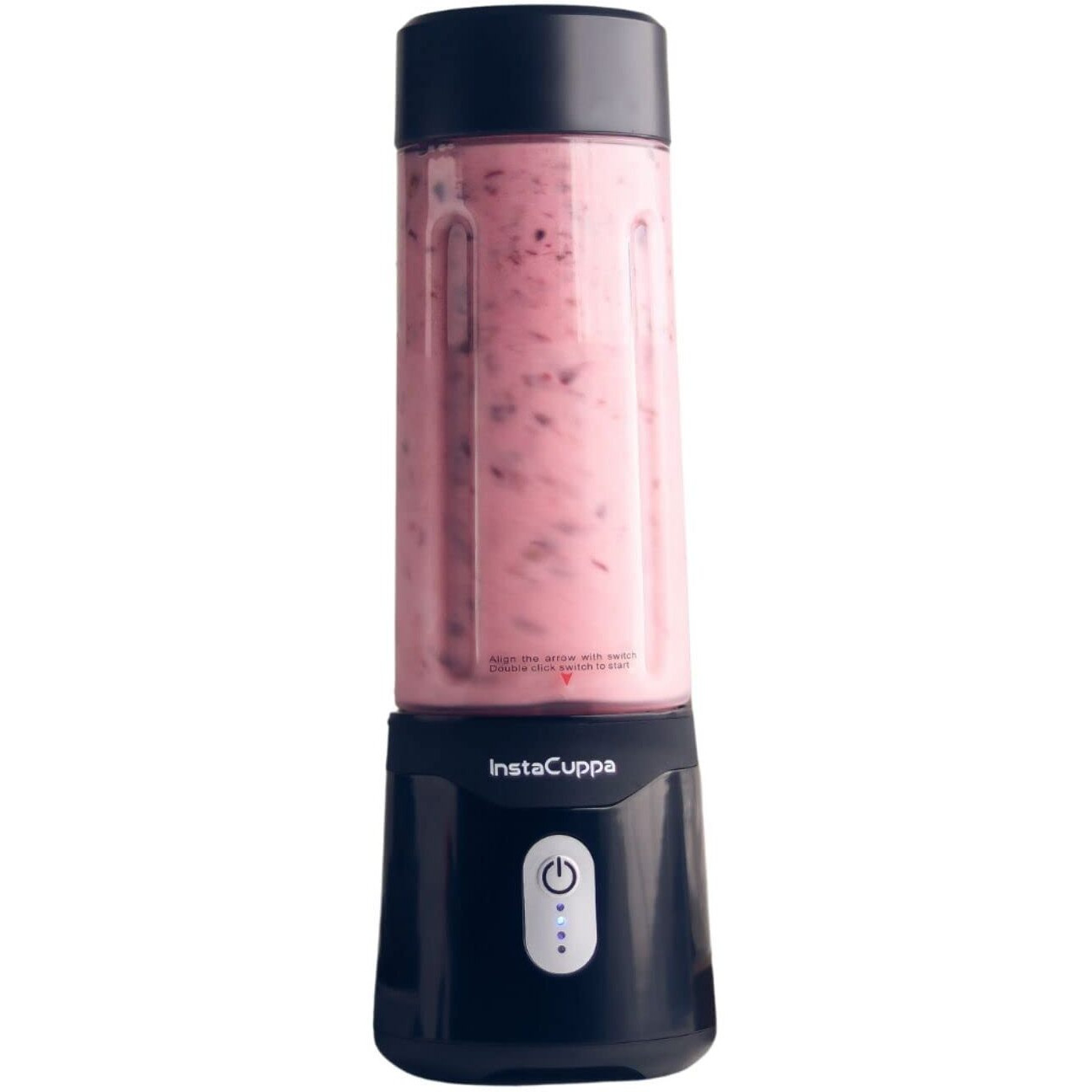 InstaCuppa Portable Blender for Smoothie, Milk Shakes, Crushing Ice and Juice, USB Rechargeable Battery with 4000 mAh 230 Watts Motor, 500 ML, built-in Jar, Black (Stainless Steel Blades)