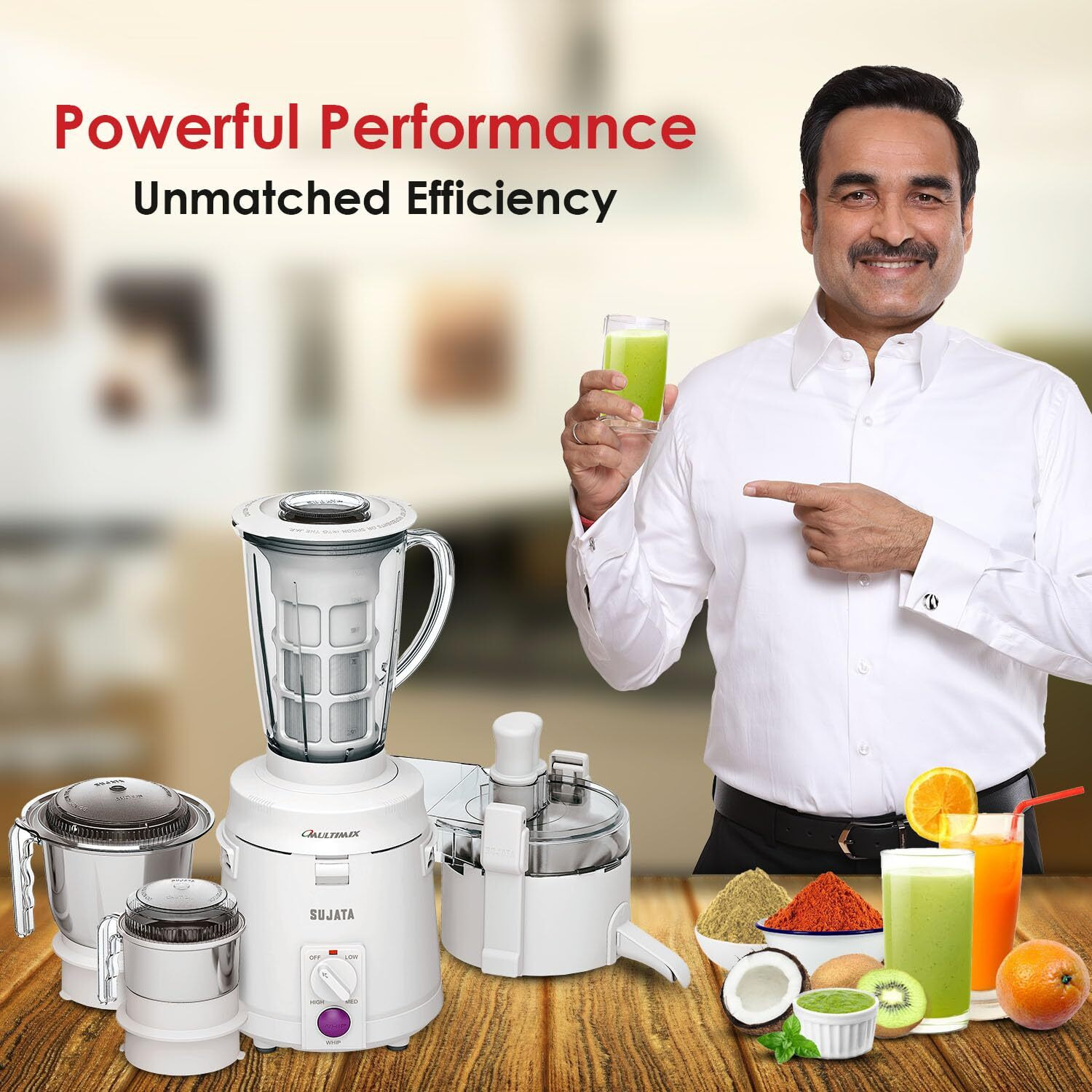 Sujata Multimix 900 Watts Mixer Grinder with Juicer | 22000 Rotations Per Min | 90 Minutes Continuous Running | 3 Versatile Jars 1750 ml, 1000 ml and 400 ml | Coconut milk extractor attachment