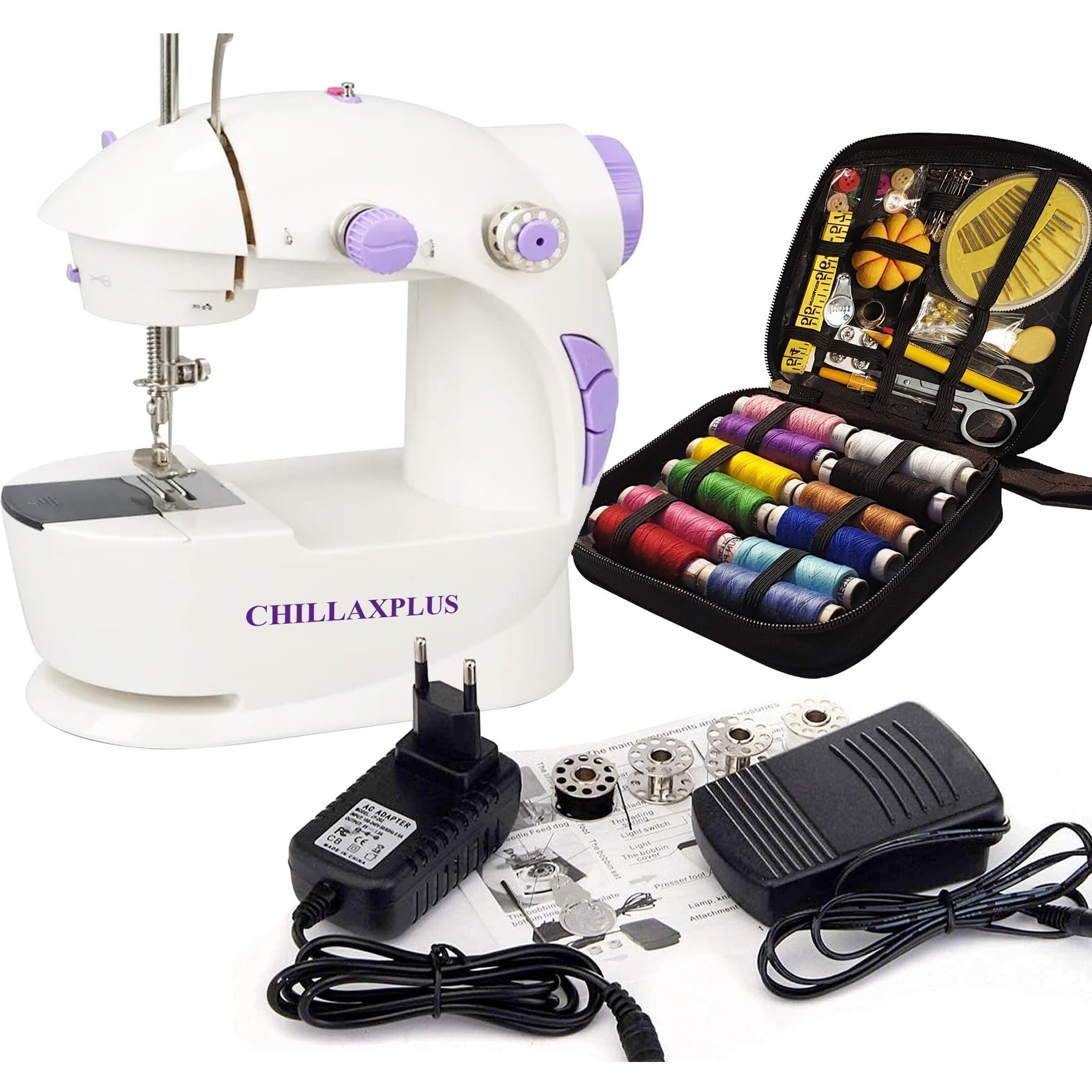 CHILLAXPLUS Sewing Machine For Home Tailoring,Silai Machine For Home,Mini Sewing Machine For Home,Stitching Machine For Home,Portable Sewing Machine,Electric Sewing Machine With 12 Thread Kit,White