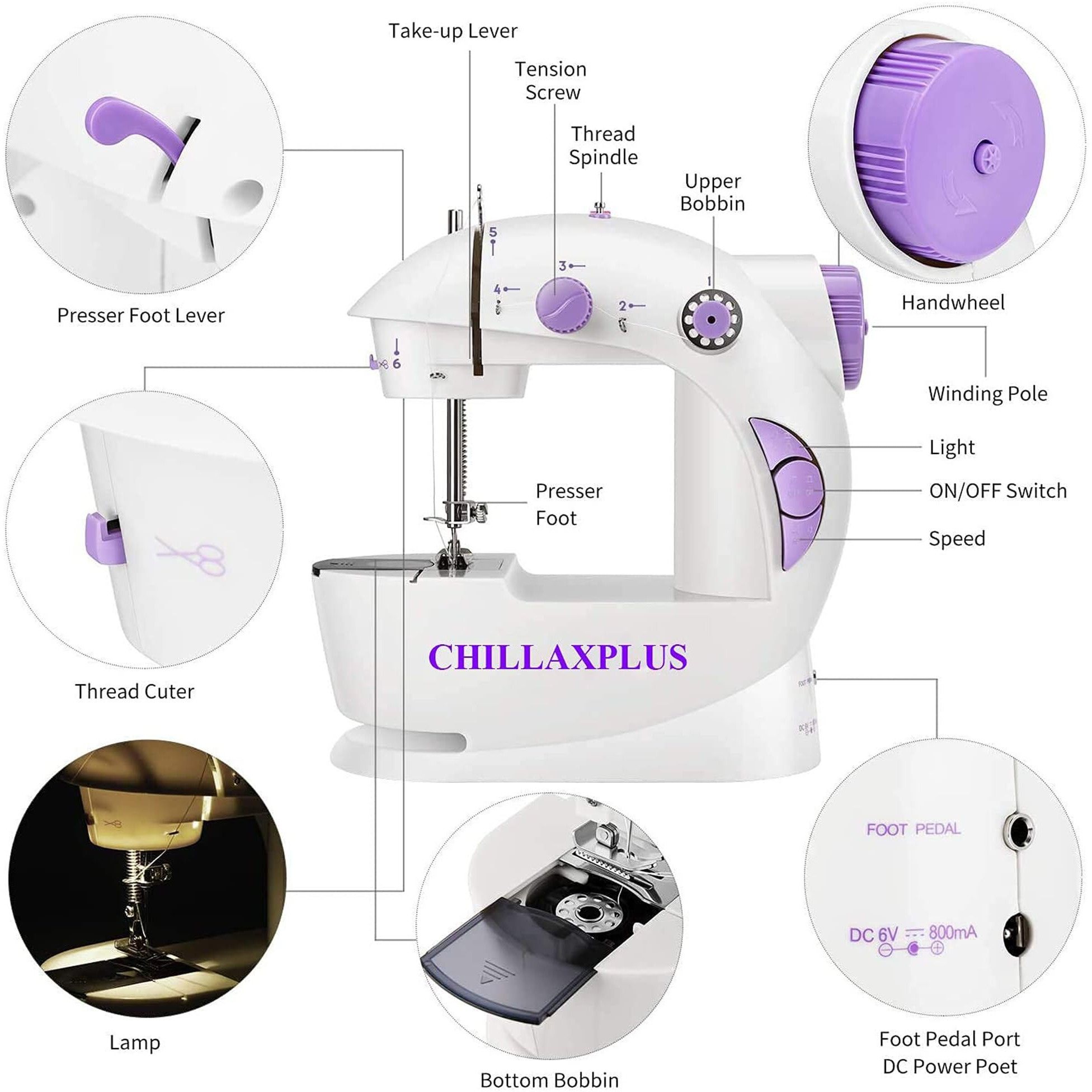 CHILLAXPLUS Sewing Machine For Home Tailoring,Silai Machine For Home,Mini Sewing Machine For Home,Stitching Machine For Home,Portable Sewing Machine,Electric Sewing Machine With 12 Thread Kit,White