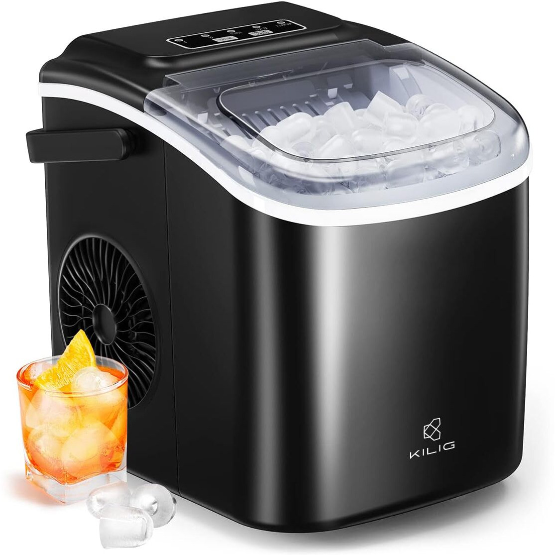 Kilig H01B Countertop Ice Maker Machine | 9 Bullet Ice Cubes in 6 Min| Portable Ice Maker Machine with Self-Cleaning| Kilig Ice Maker for Home/Kitchen/Office/Party -Black