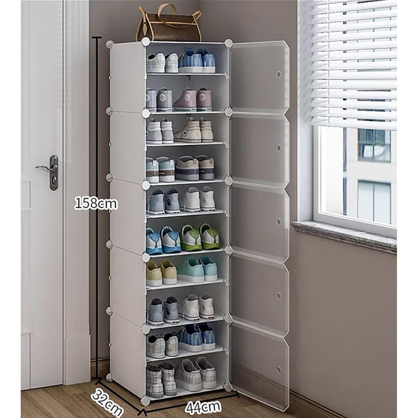 Zemic Portable Shoe rack for Home Plastic With Door,Adjustable Plastic Shoe Rack for Bedroom/Outdoor Waterproof, Shoe Storage Organizer,High-density PP Frame for Stability (10-SHELF-5-DOOR, WHITE)