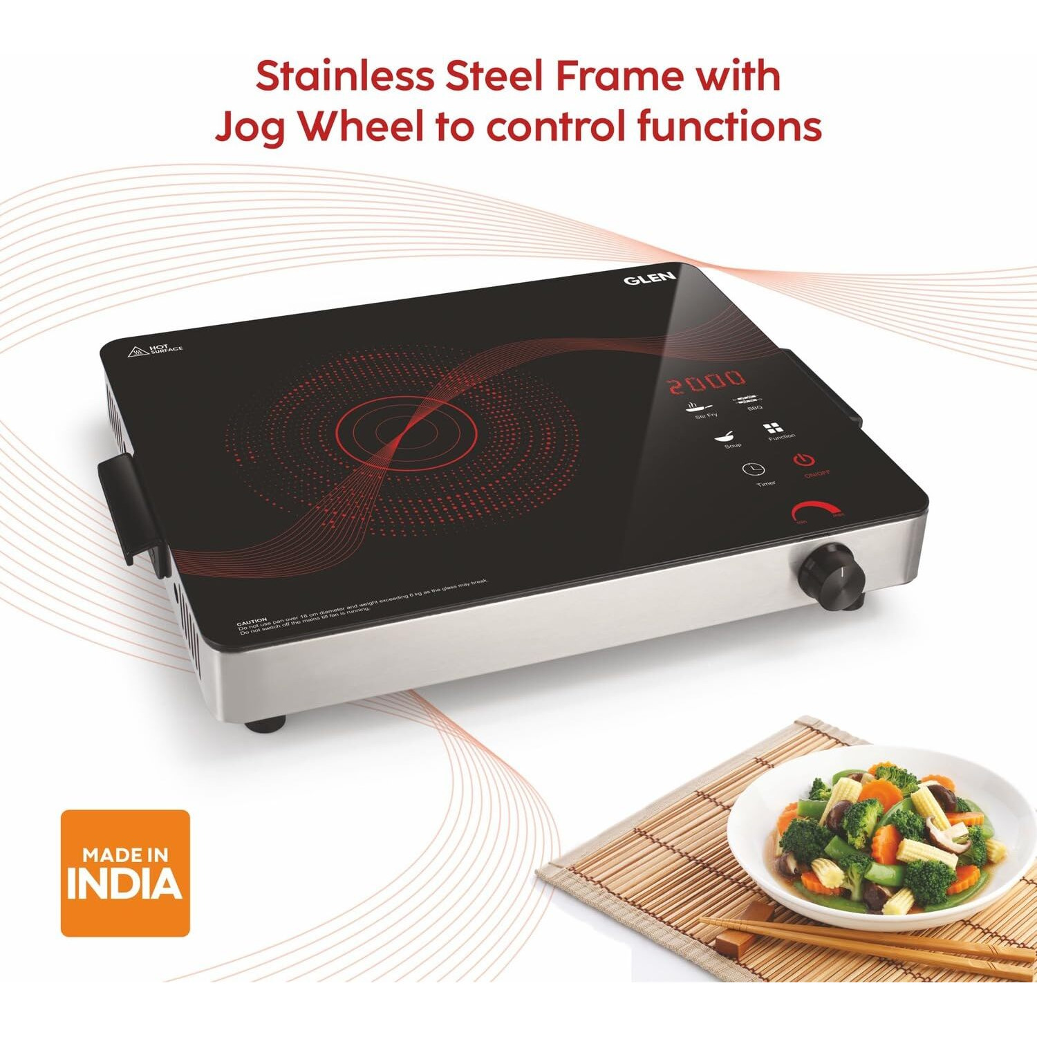 Glen Infrared Induction Stove with 3 Preset Cooking Functions 2000W, Soft Touch Button with Crystal Glass - SA3074IR (Black)