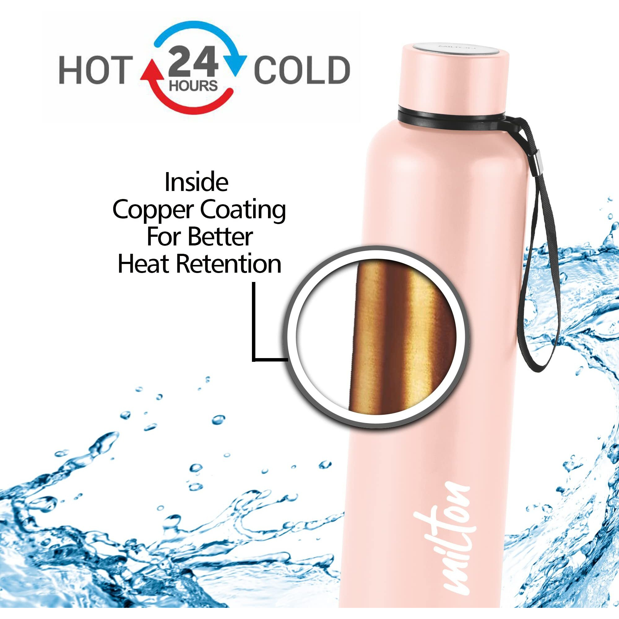 Milton Aura 1000 Thermosteel Bottle, 1.05 litre, Beige | 24 Hours Hot and Cold | Easy to Carry | Rust & Leak Proof | Tea | Coffee | Office| Gym | Home | Kitchen | Hiking | Trekking | Travel Bottle