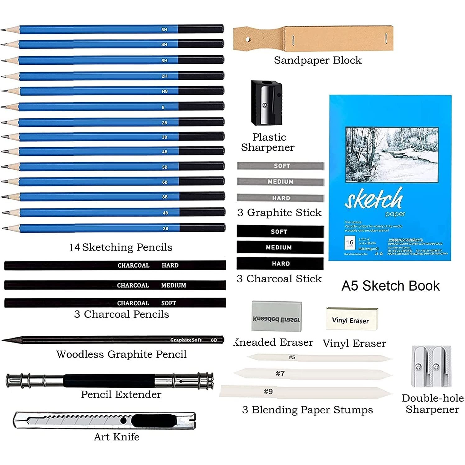 Wynhard Drawing Pencils Shading Pencils Set Drawing Kit Sketching Kit Sketch Pencils Set for Artists Charcoal Pencils for Artists Pencils for Artists Kit Graphite Pencil Set Artist Pencil Set 35 Pcs