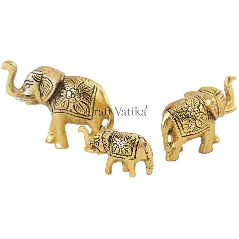 CraftVatika Metal Trunk Up Elephant Family Statue Showpiece Figurine Fengshui Vastu Lucky Decorative Items for Home Decor Living Room Office Desk Desktop Decoration and Gifting (Set of 3) (Pack of 10)