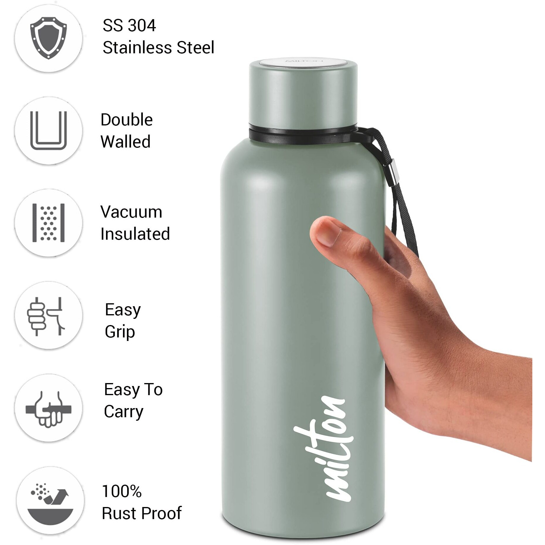 Milton Aura 750 Thermosteel Bottle, 750 ml, Grey | 24 Hours Hot and Cold | Easy to Carry | Rust Proof | Leak Proof | Tea | Coffee | Office| Gym | Home | Kitchen | Hiking | Trekking | Travel Bottle