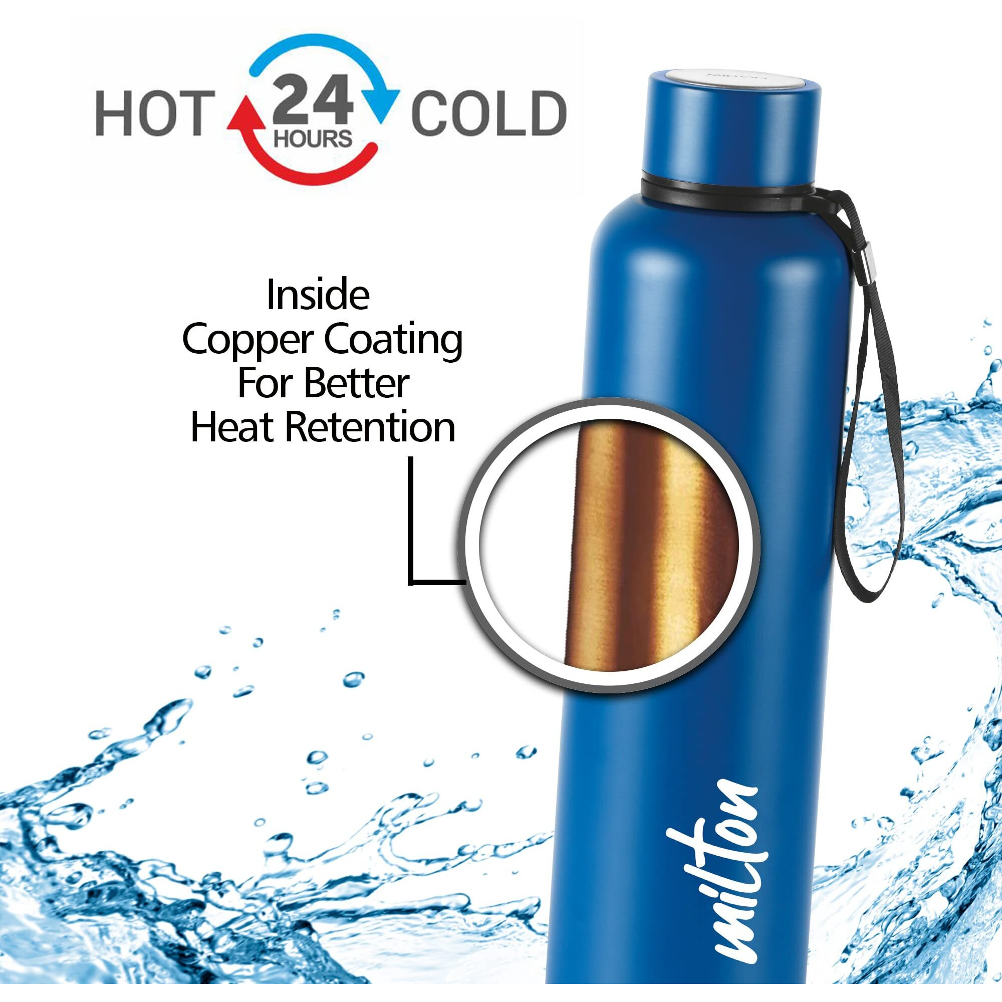 Milton Aura 750 Thermosteel Bottle, 750 ml, Dark Blue | 24 Hours Hot and Cold | Easy to Carry | Rust & Leak Proof | Tea | Coffee | Office| Gym | Home | Kitchen | Hiking | Trekking | Travel Bottle