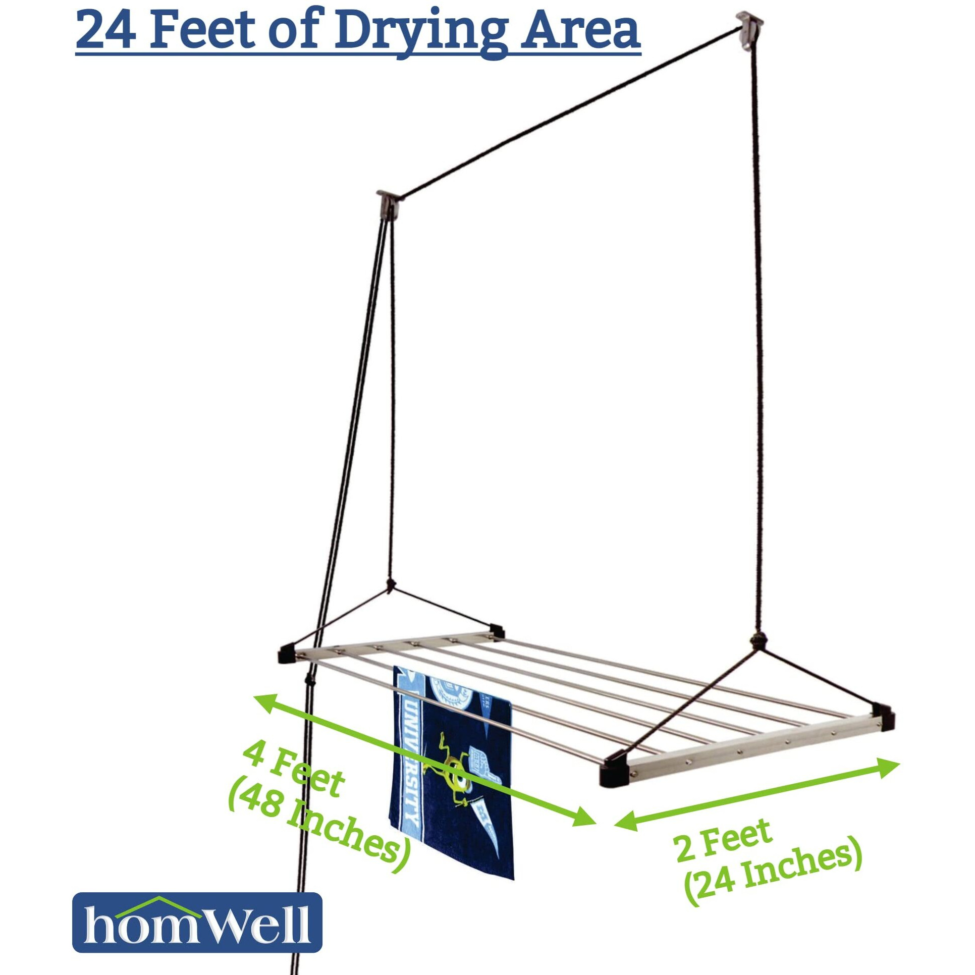 homWell Rust Proof 6 Pipe X 4 Feet (Blue) with UV Protected Nylon Rope Stainless Steel Ceiling Cloth Dryer/Cloth Hanger/Cloth Drying Stand for Balcony/Clothes Stand for Drying