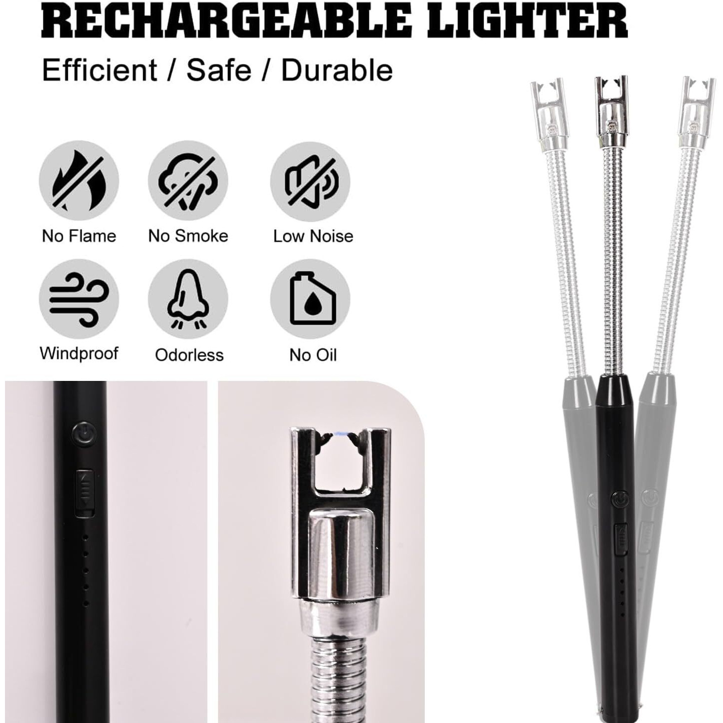 SVH Stainless Steel Electric Rechargeable Gas Lighter/Plasma Lighter Flameless Windproof Usb Lighter 360 Deg Flexible Neck Arc Lighter For Kitchen,Barbecue,Candles,Gas Stove,Bbq,Fireworks(Multicolor)