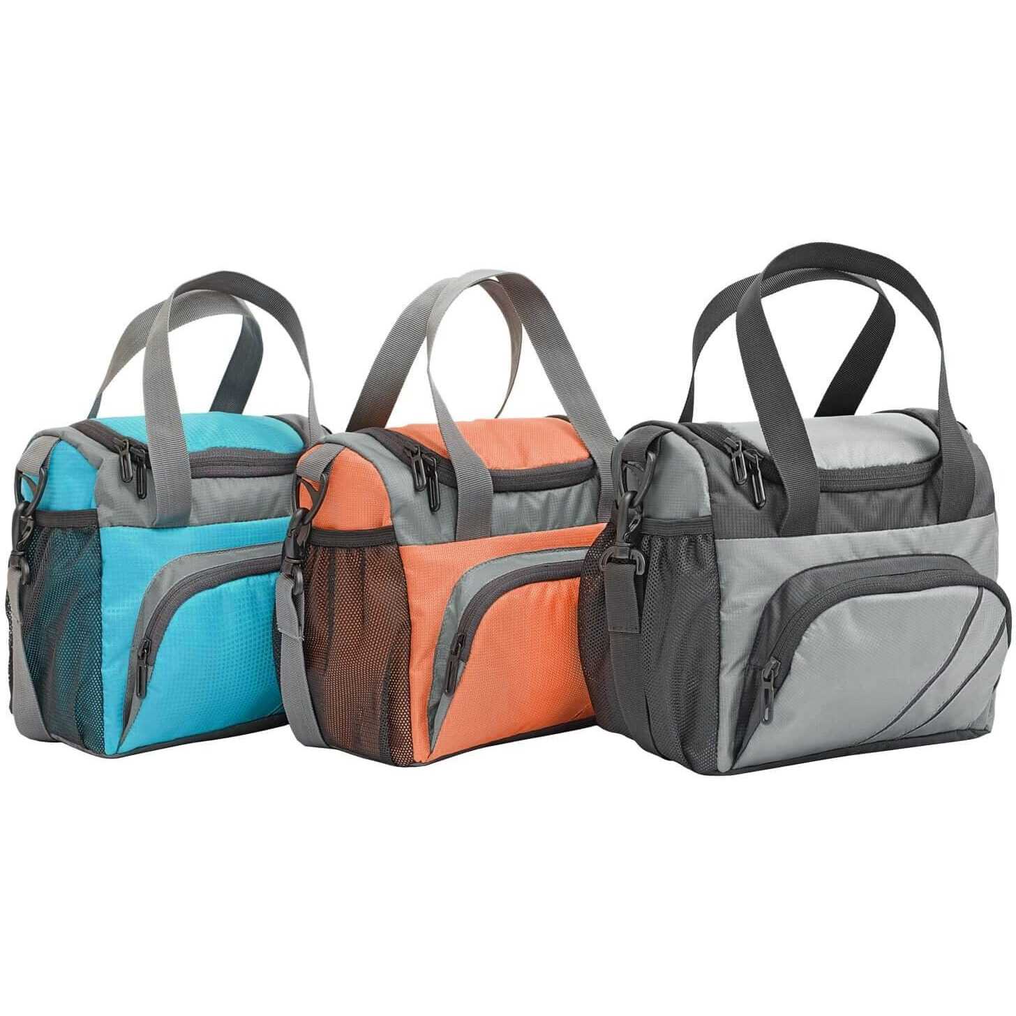 FATMUG Polyester Lunch Bags For Office Men Women-Insulated Tiffin Bag With Zip-Set Of 3(Orange, Grey,Sky Blue), 7 liter