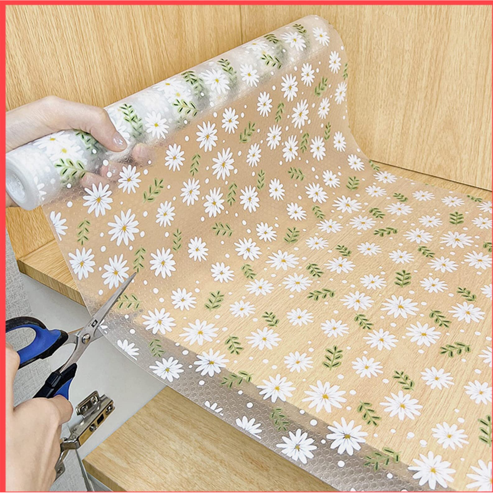 Wolpin Anti-Slip Kitchen Cabinet Drawer Shelf Mat Liner Sheets (45 cm x 3 M Roll) Waterproof Strong Table Mat EVA for Bathroom, Fridge Mat Textured Multipurpose (Flower Leaves), Ethylene Vinyl Acetate