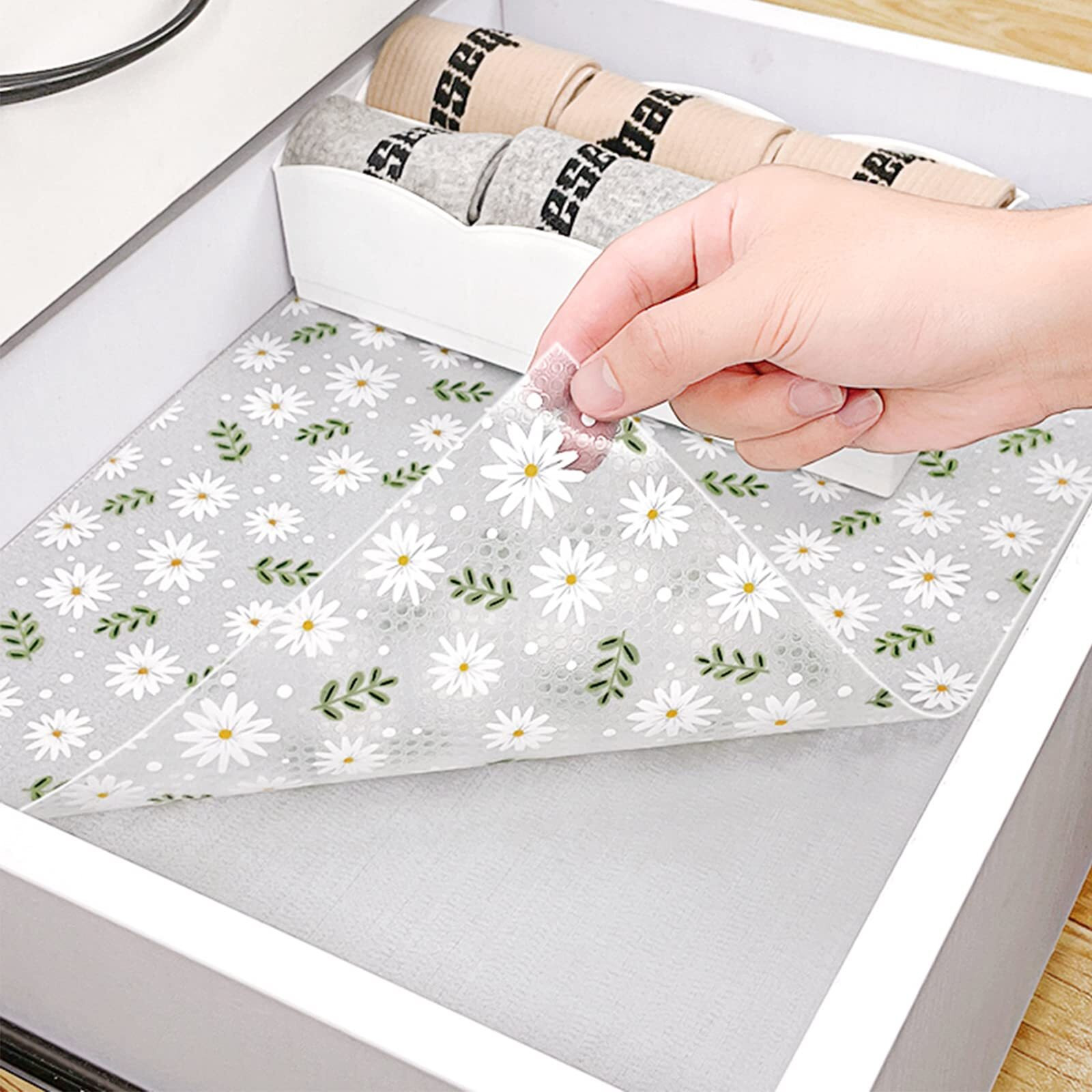 Wolpin Anti-Slip Kitchen Cabinet Drawer Shelf Mat Liner Sheets (45 cm x 3 M Roll) Waterproof Strong Table Mat EVA for Bathroom, Fridge Mat Textured Multipurpose (Flower Leaves), Ethylene Vinyl Acetate