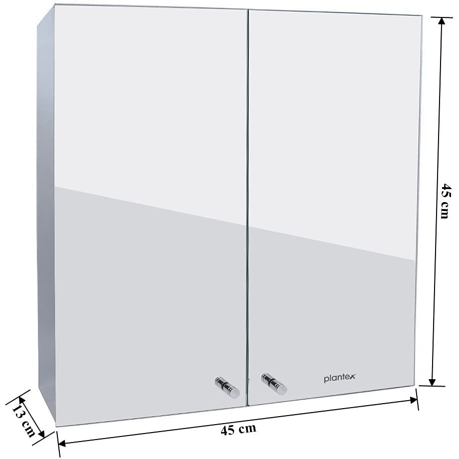 Plantex Bathroom Mirror Cabinet/Stainless Steel 304 Grade Double Door Bathroom Organizer Cabinet/Bathroom Accessories (Chrome,18 X 18 Inches)