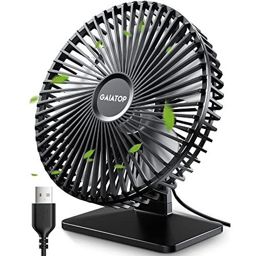 Gaiatop USB Desk Fan, 6.5 Inch Ultra-quiet, 90 Adjustment for Better Cooling, 4 Speeds Portable Mini Powerful Desktop Table Fan, Small Personal Cooling Fan for Home Office (Transparent)