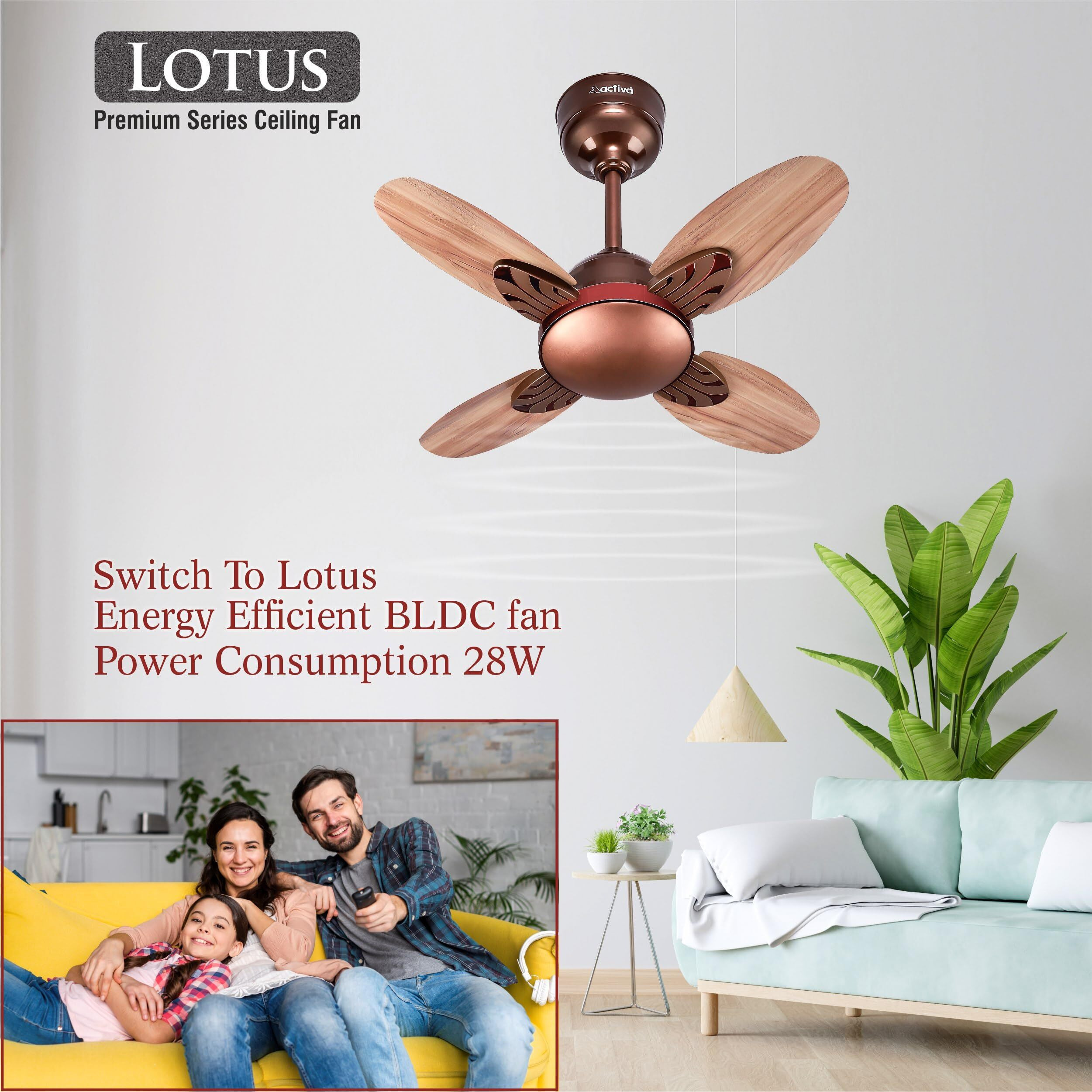 Activa Premium Series Lotus 600 Mm Noiseless 850 Rpm High Speed Bldc Motor (28 Watts) With Remote Control Wood Ceiling Fan Wooden Finish Come With 5 Years Warranty (Rosewood) 5 stars