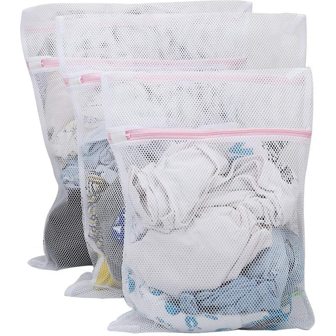 HOKIPO Mesh Laundry Clothes Washing Bag, Pack Of 3, White