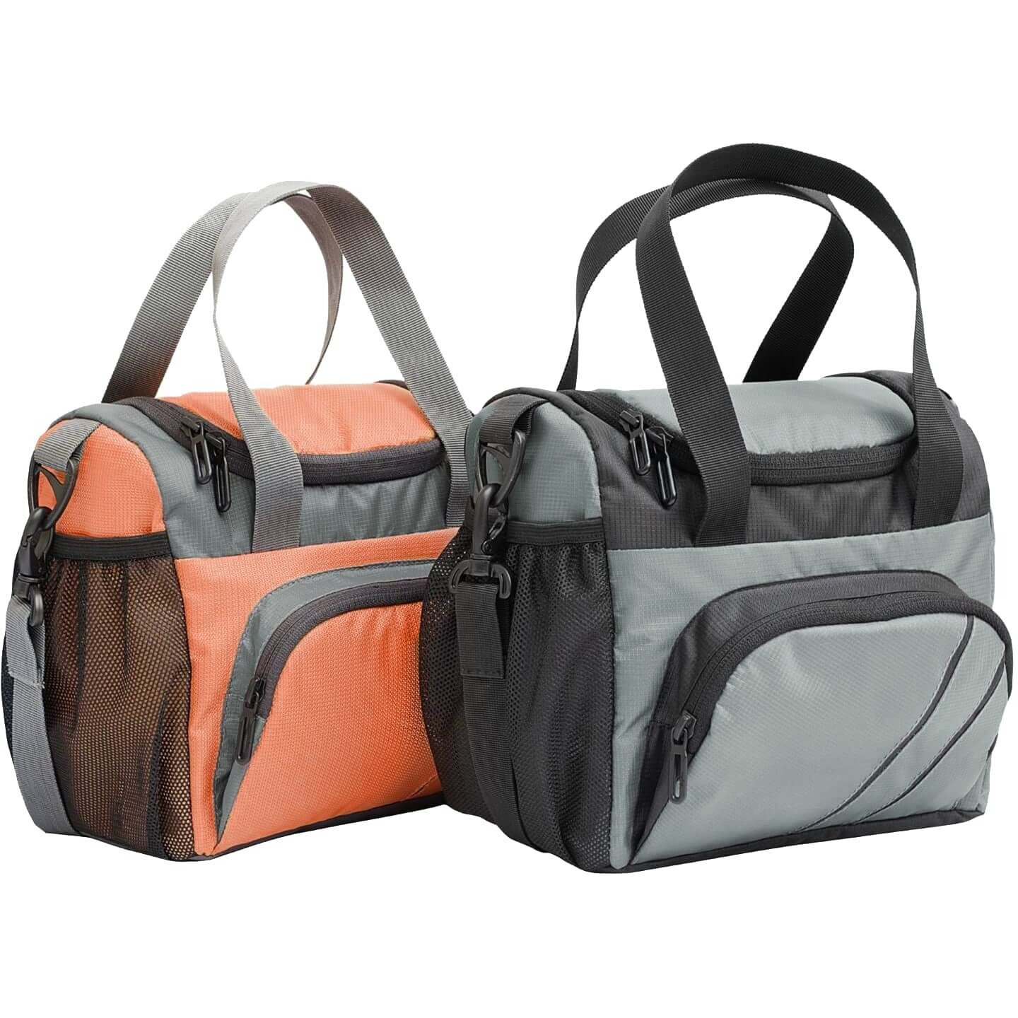 FATMUG Lunch Bags for Office Men Women-Insulated Tiffin Bag with Zip-Set of 2(Orange, Grey)