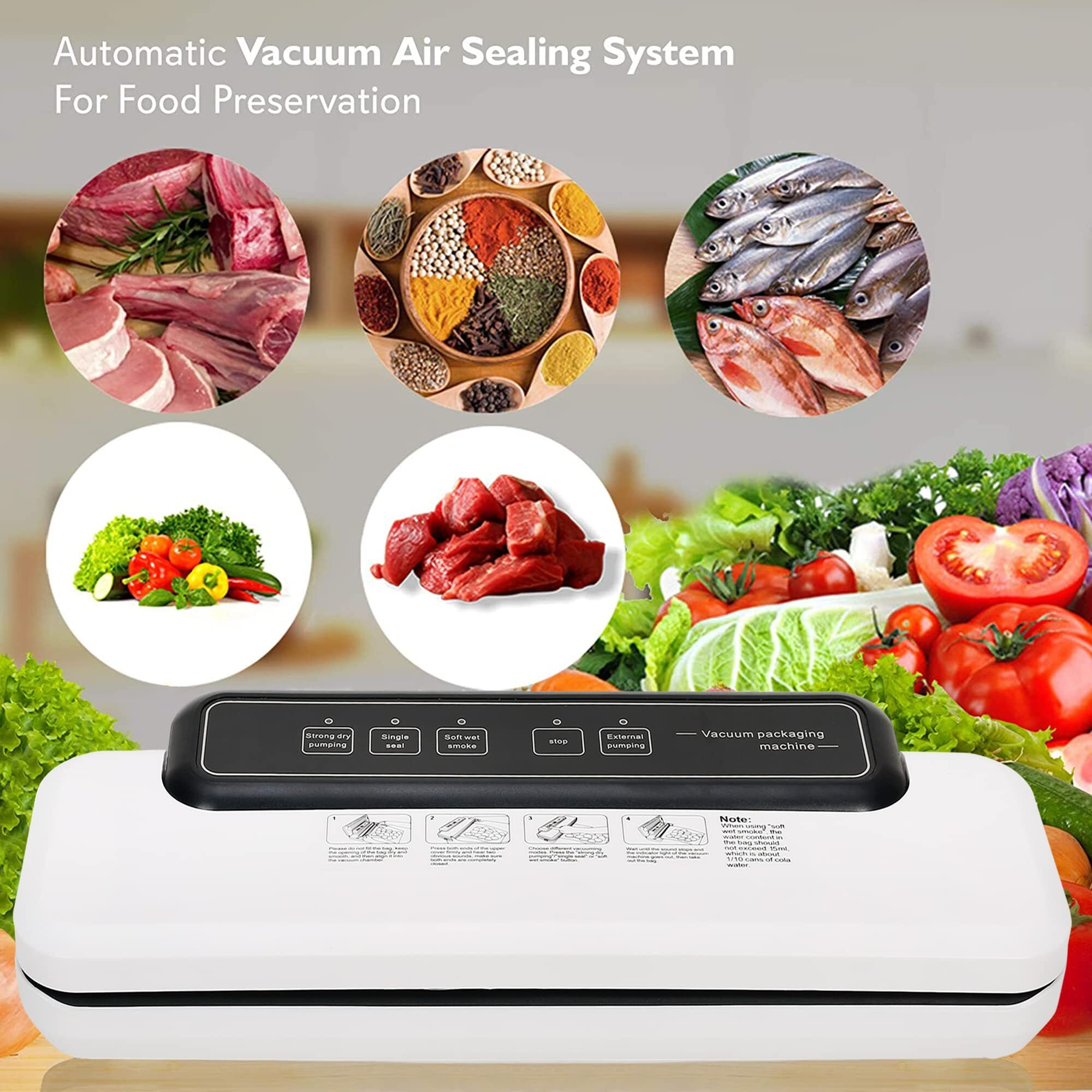 ENEM Vacuum Sealer Machine, Automatic Dry & Wet Air Sealing Machine, with 1 Year Warranty & Full Customer Support from Enem, Compact Design Vacuum Packing Machine, With 10 Vacuum Bags