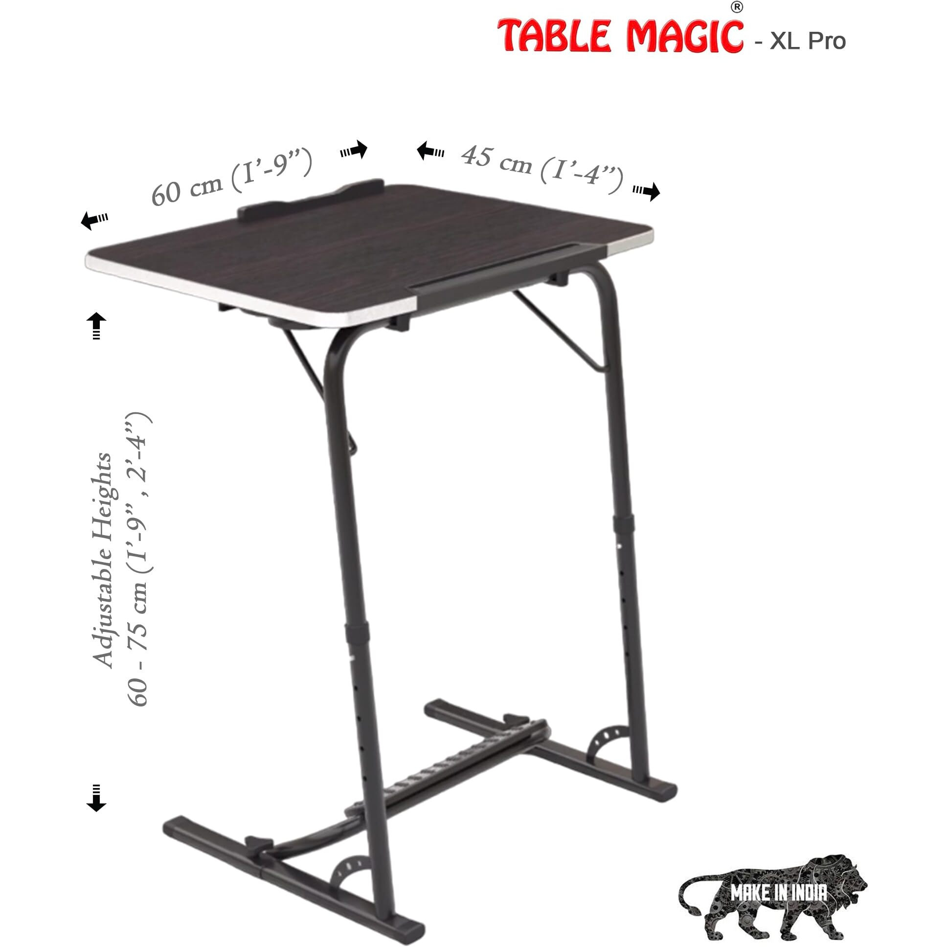 TABLE MAGIC XL-Pro Laptop Table Mat Finish| Work at Home Table| Study Table| Over Bed Table | Alloy Steel, Black