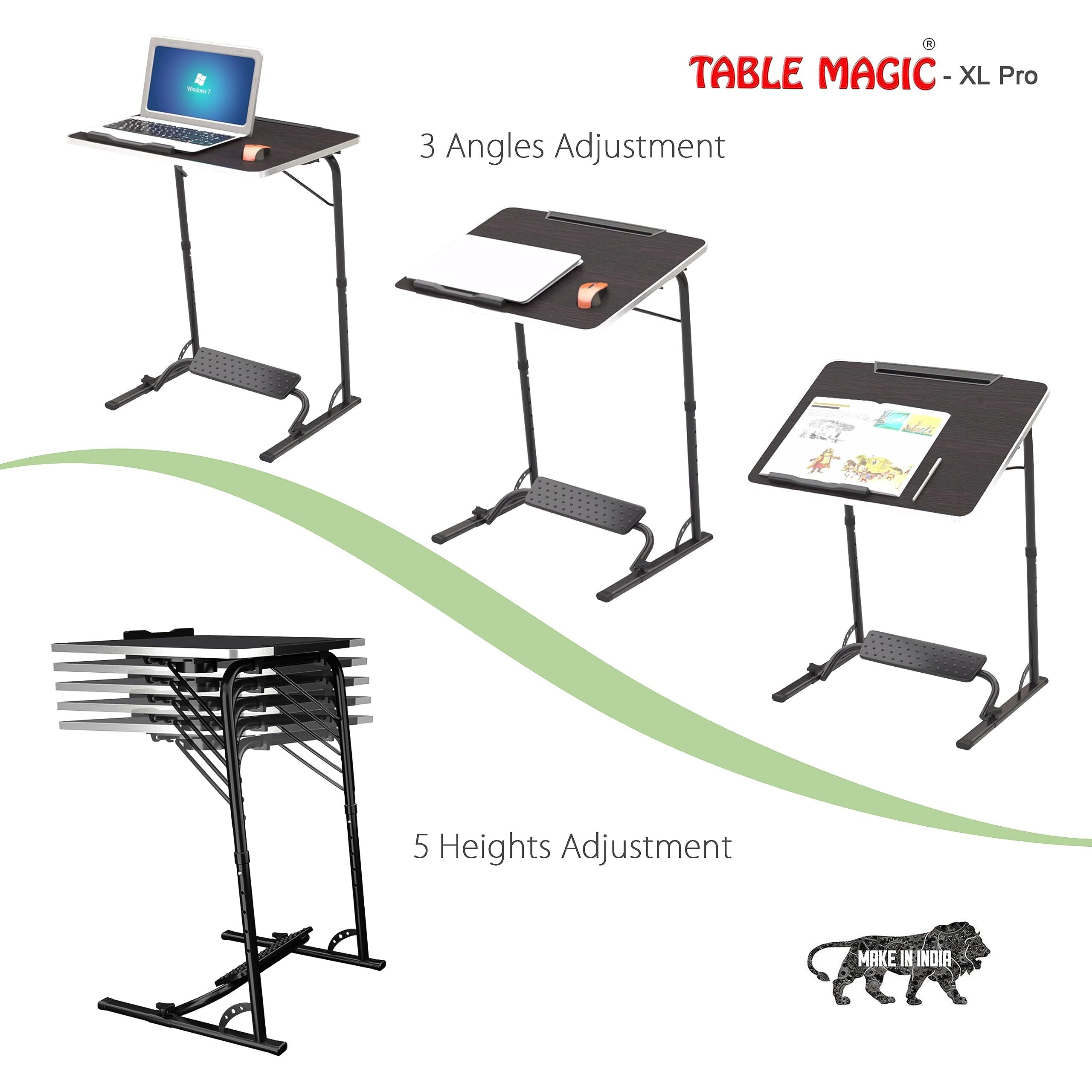 TABLE MAGIC XL-Pro Laptop Table Mat Finish| Work at Home Table| Study Table| Over Bed Table | Alloy Steel, Black