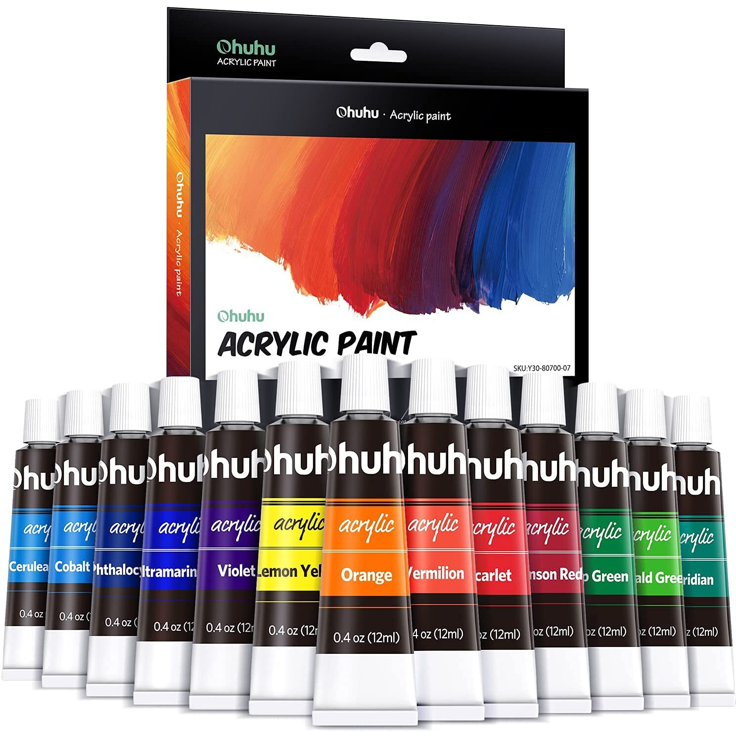 Ohuhu Acrylic Paint Tubes,24 Colours With 6 Brushes 12Ml Art Canvas Crafts Acrylic Colours Paints Tubes Set Perfect For Wood Rock Painting For Beginners Students Adults Great Gift Idea,Multicolor