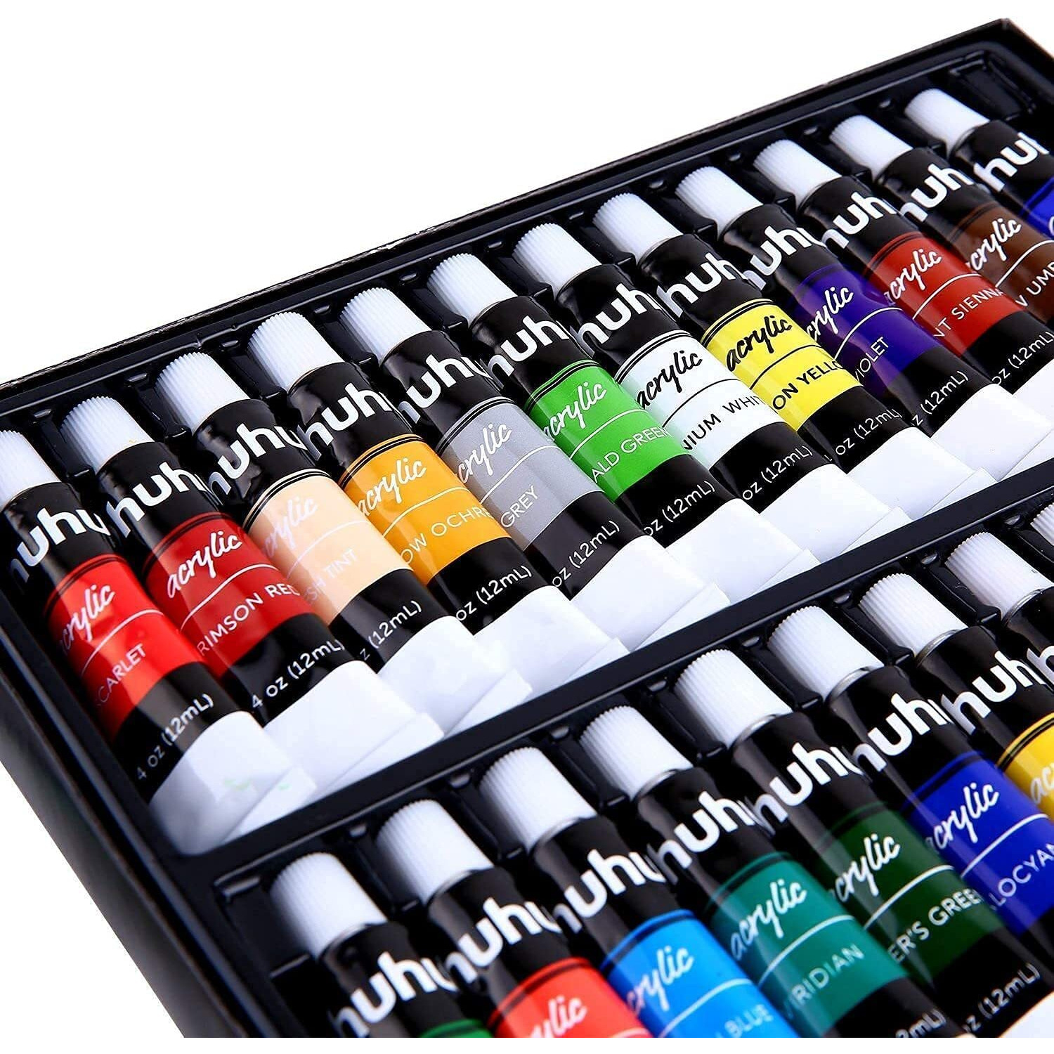 Ohuhu Acrylic Paint Tubes,24 Colours With 6 Brushes 12Ml Art Canvas Crafts Acrylic Colours Paints Tubes Set Perfect For Wood Rock Painting For Beginners Students Adults Great Gift Idea,Multicolor