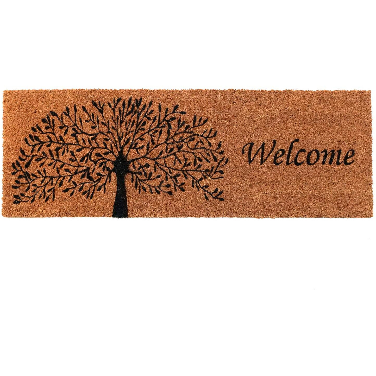 Onlymat Natural Coconut Coir with PVC Welcome Printed Doormat with Tree Design Long Lasting, Thick Entryway Rug with Anti Skid for Indoor Outdoor Entryway Decor (120 x 40cm, Rectangular)