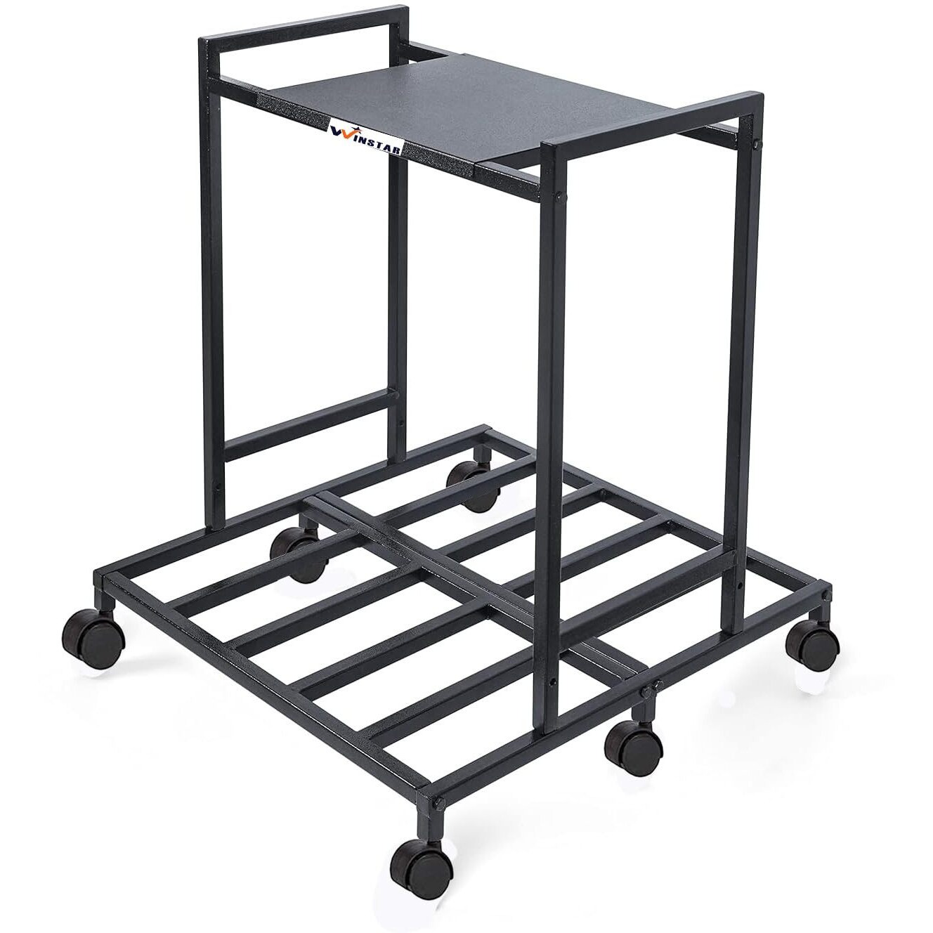 WINSTAR 2-Tier UPS Stand for Home and Office | Metal Inverter Trolley with Wheels | Battery Stand for Inverter with Shelf | Black, 2 Shelf (Double Battery Stand)