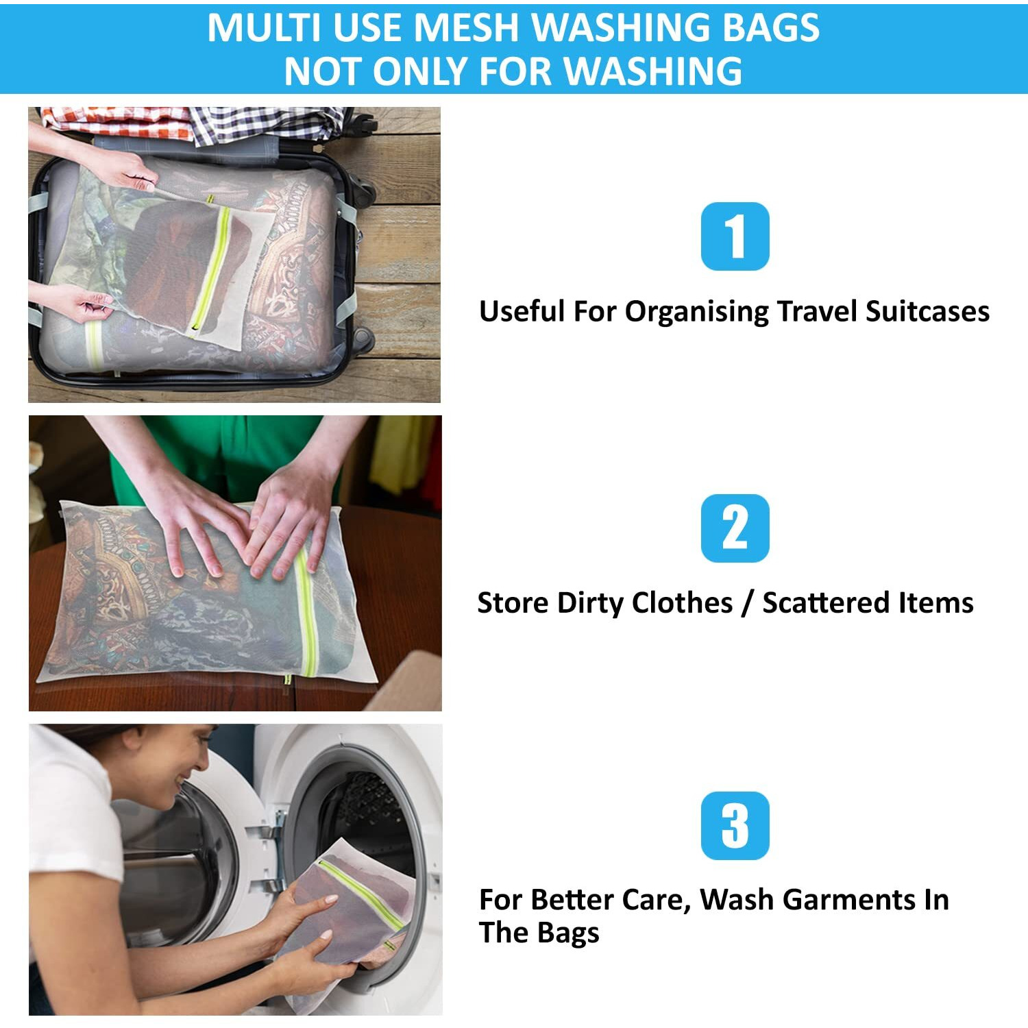 Cosmiic Greens 5 Pcs (S-2 M-2 L-1) Mesh Laundry Washing Bags With Premium Rust Free Zipper, Travel Storage Organising Bag, Store Dirty Clothes, Washing Bags For Laundry, Jeans, Sweaters Etc., White