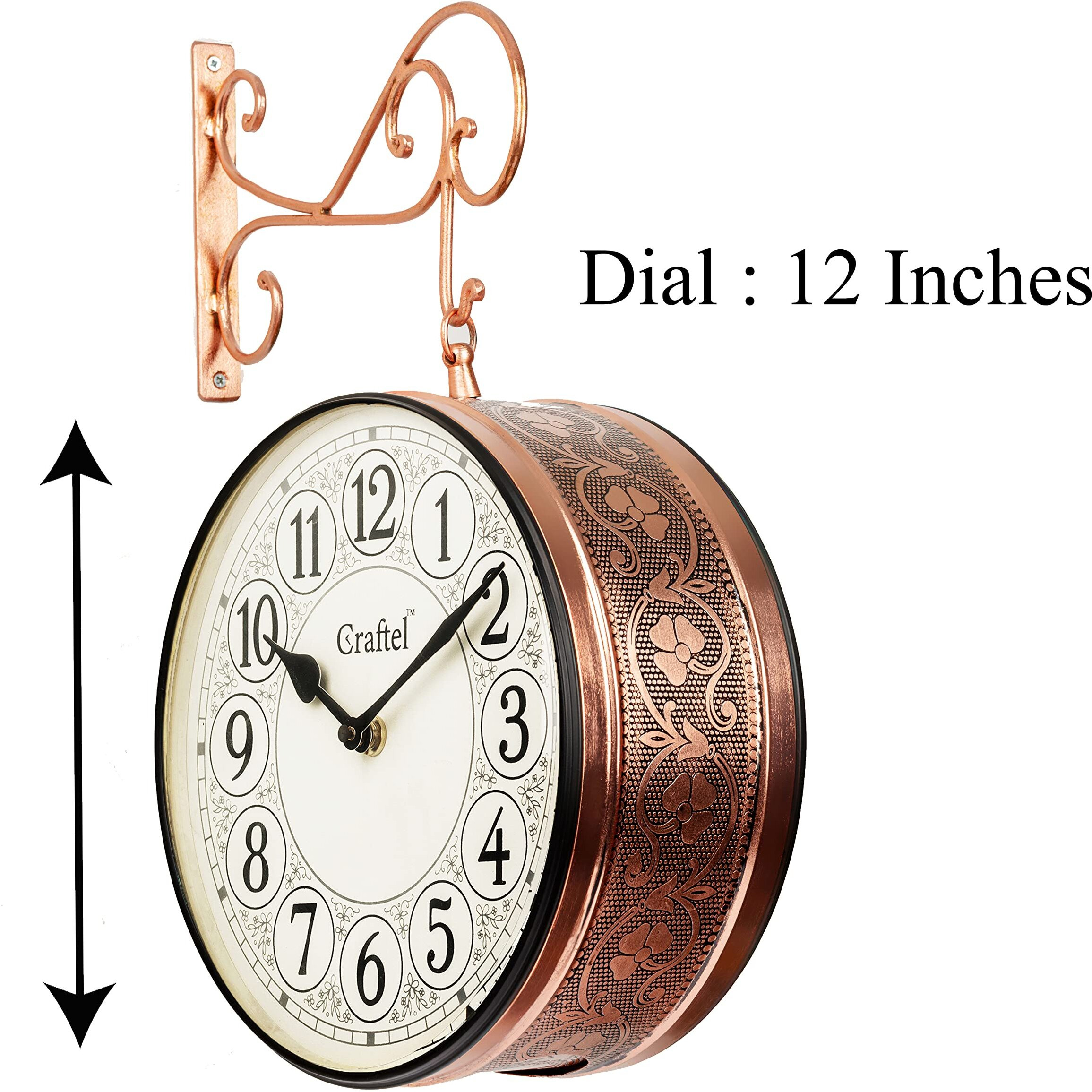 CRAFTEL Metal Analog Double Sided Vintage Station Wall Clock for Home (Rose Gold_12 Inches)