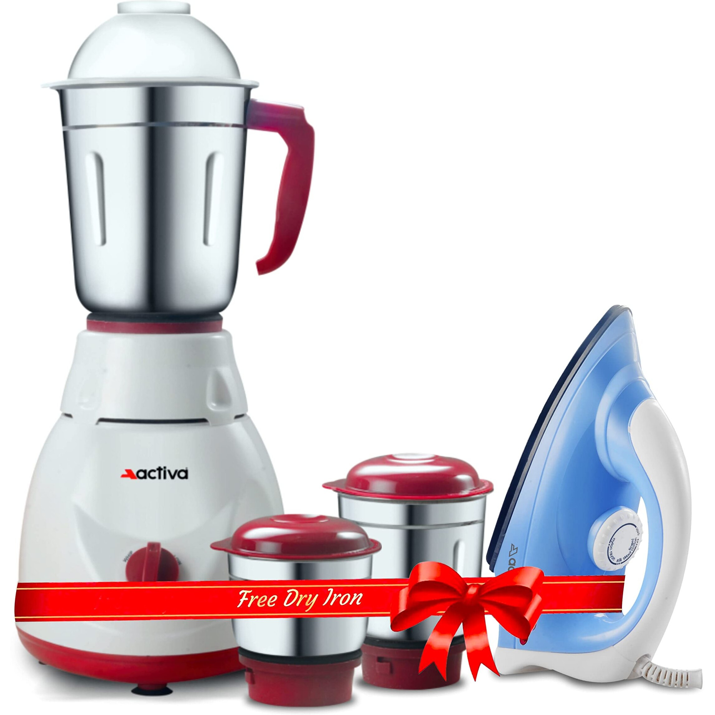 Activa Pluto 3 Jar 500 Watt Mixer Grinder With Coral 750 Watt Dry Iron come with 2 year warranty