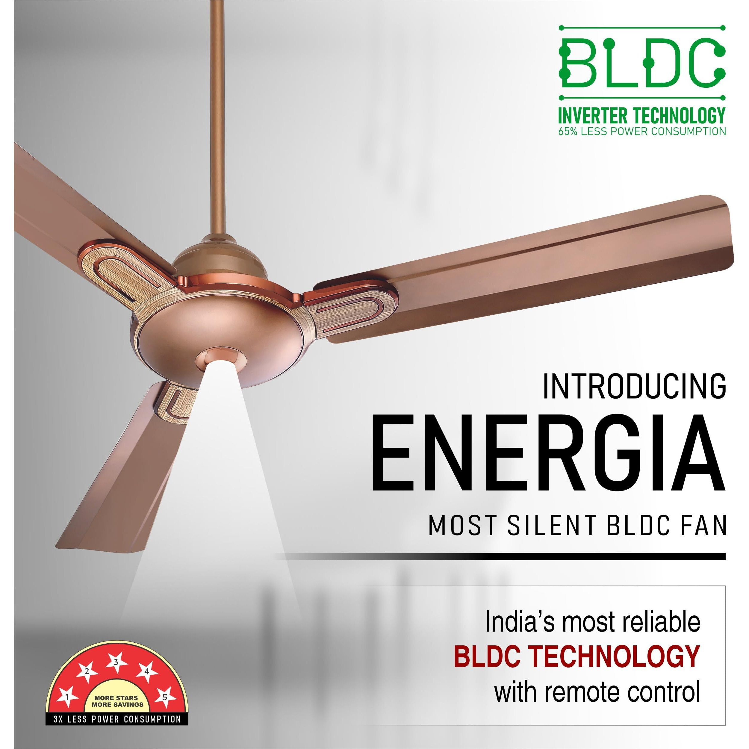 ACTIVA Energia Premium 1200 MM (28 Watts) 380 RPM BLDC Motor Fan With LED Light |Remote| 3 Blade Energy Saving Ceiling Fan With 5 Year Warranty Pack of 2 (ROSE WOOD)