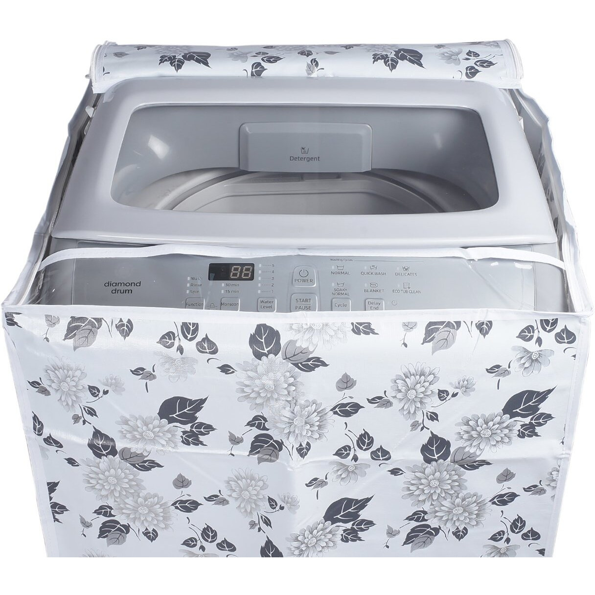 CLASSIC Fabric Lg Top Load Washing Machine Cover Suitable For 7 Kg, 7.2 Kg, 7.5 Kg, 8 Kg (56Cms X 56Cms X 88Cms, Half White & Grey).