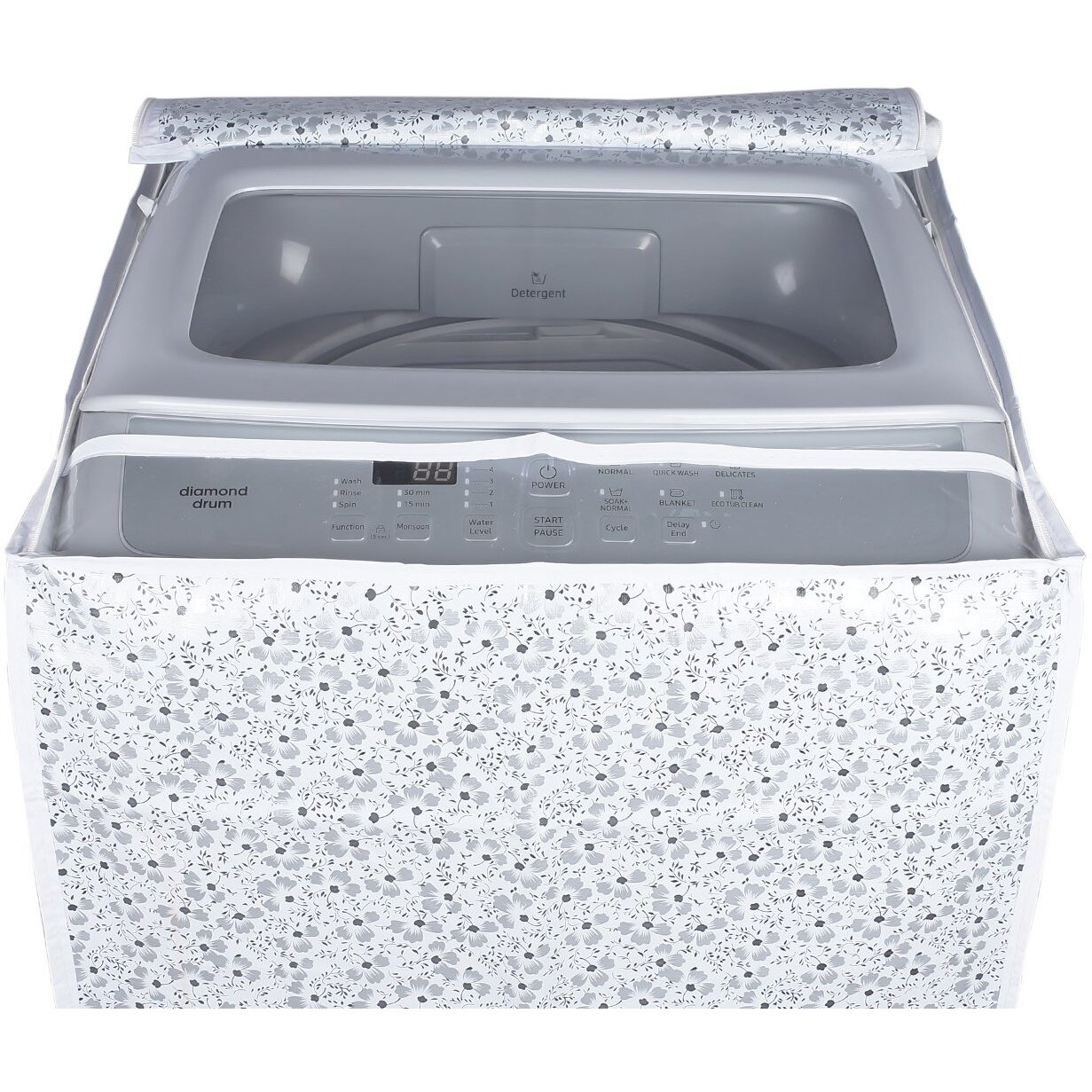 CLASSIC Fabric Lg Top Load Washing Machine Cover Suitable For 7 Kg, 7.2 Kg, 7.5 Kg, 8 Kg (56Cms X 56Cms X 88Cms White & Grey).