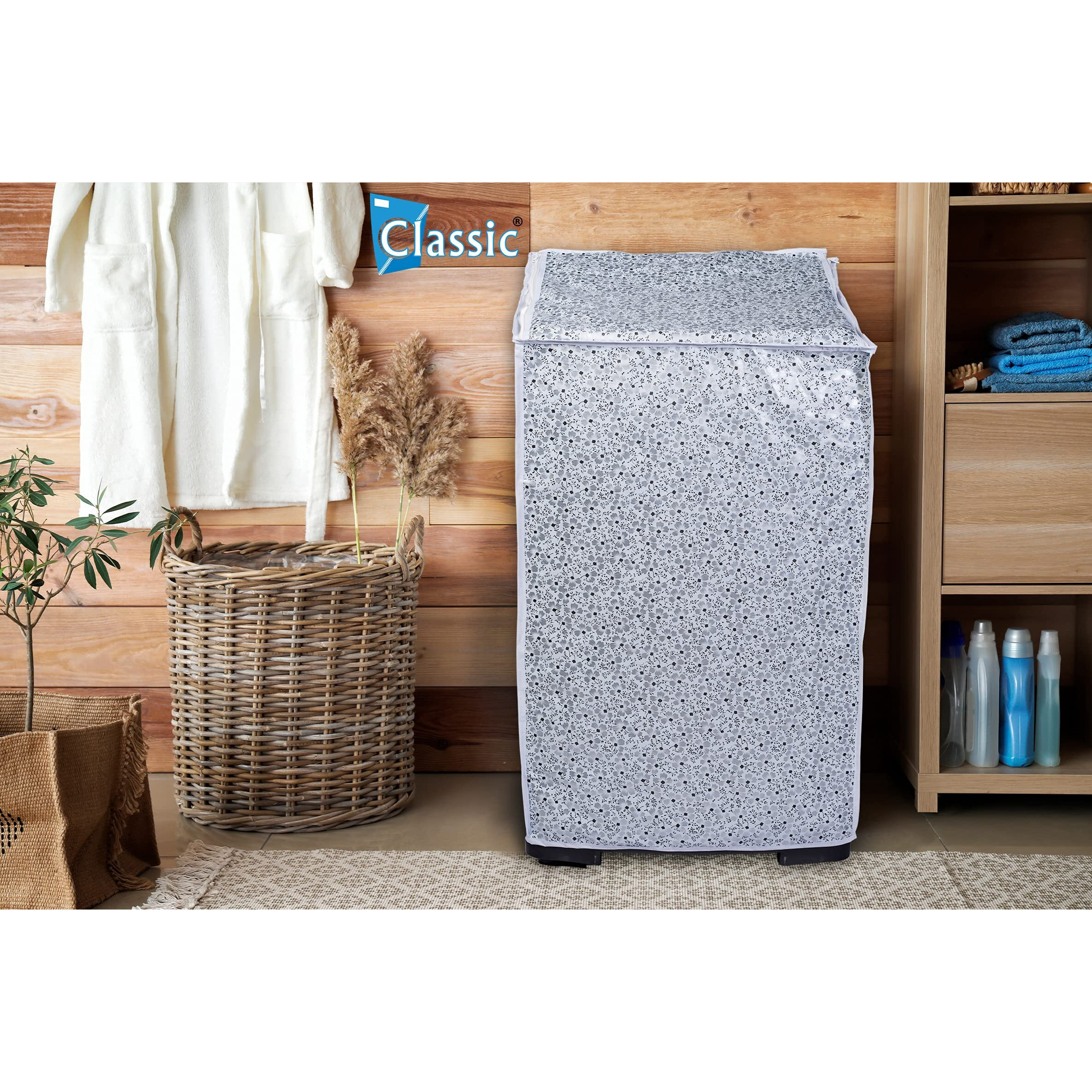 CLASSIC Fabric Lg Top Load Washing Machine Cover Suitable For 7 Kg, 7.2 Kg, 7.5 Kg, 8 Kg (56Cms X 56Cms X 88Cms White & Grey).