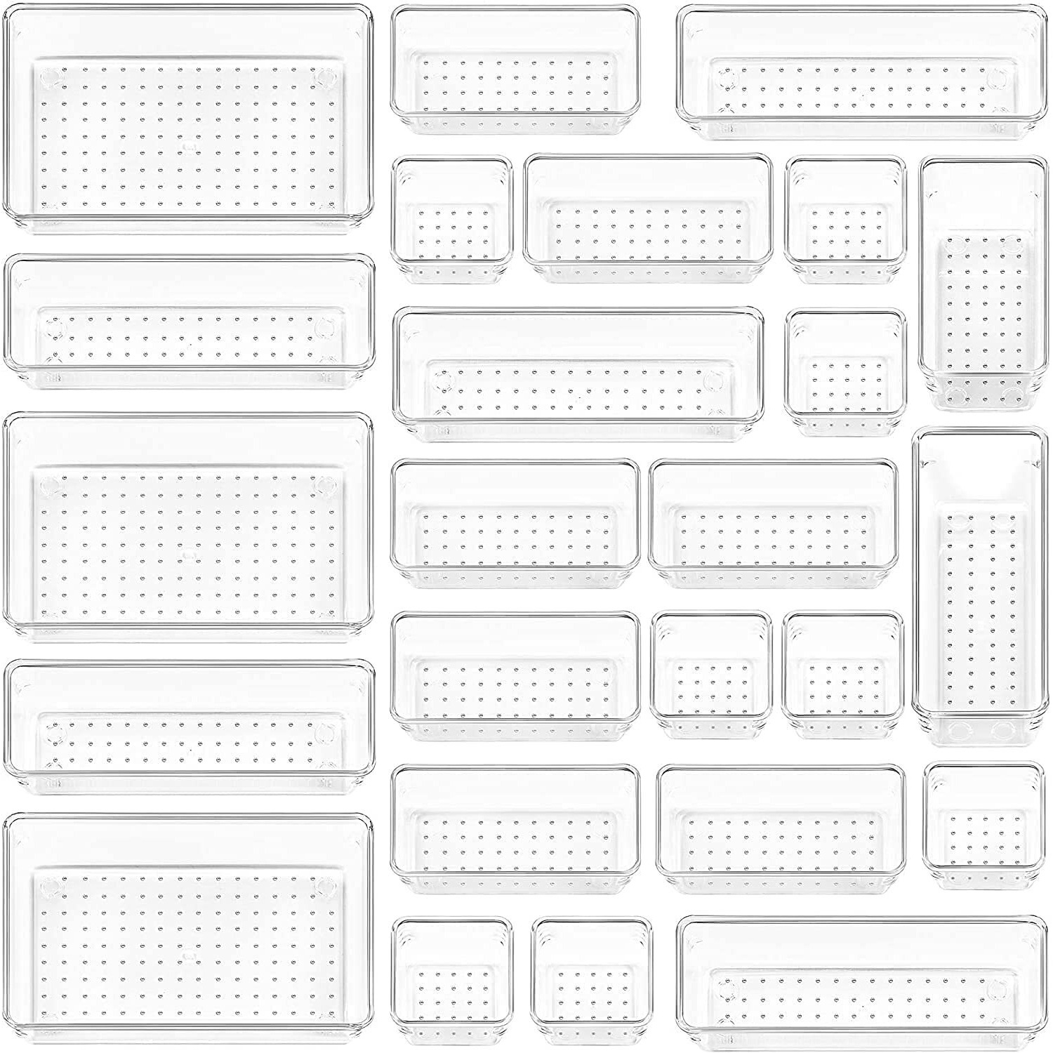 Zollyss Bathroom Drawer Tray Dividers Plastic Vanity Organizers Storage Bins For Makeup Dresser Tray, Clear (25 Pcs) - Inside, Transparent