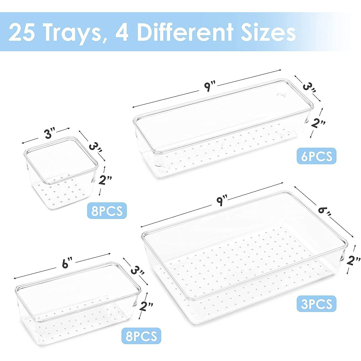 Zollyss Bathroom Drawer Tray Dividers Plastic Vanity Organizers Storage Bins For Makeup Dresser Tray, Clear (25 Pcs) - Inside, Transparent