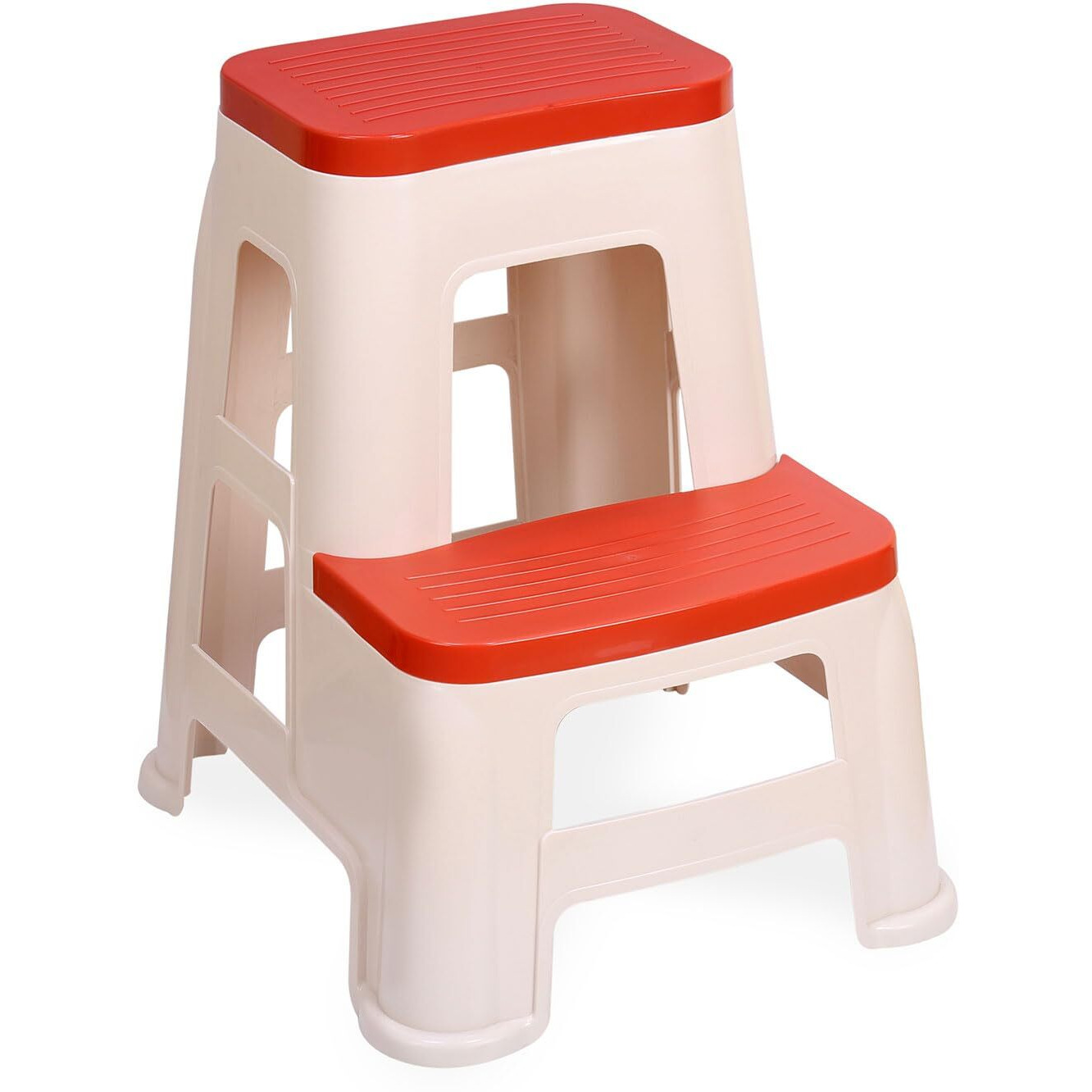 Nilkamal STL31 Strong and Durable Plastic Seating Stool for Home | Bedroom | Bathroom | Kitchen | Living Room | Office | Adult Stool with high Load Capacity (Basket Beach/Coral Red)